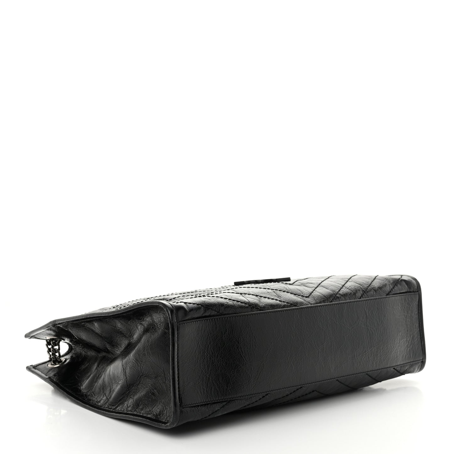 Crinkled Calfskin Matelasse Monogram Large Niki Shopper Tote Black