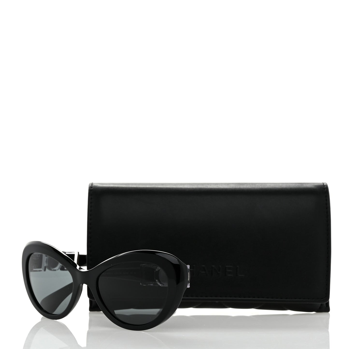 Acetate Glass Pearls Cat Eye Sunglasses 5443-H Black