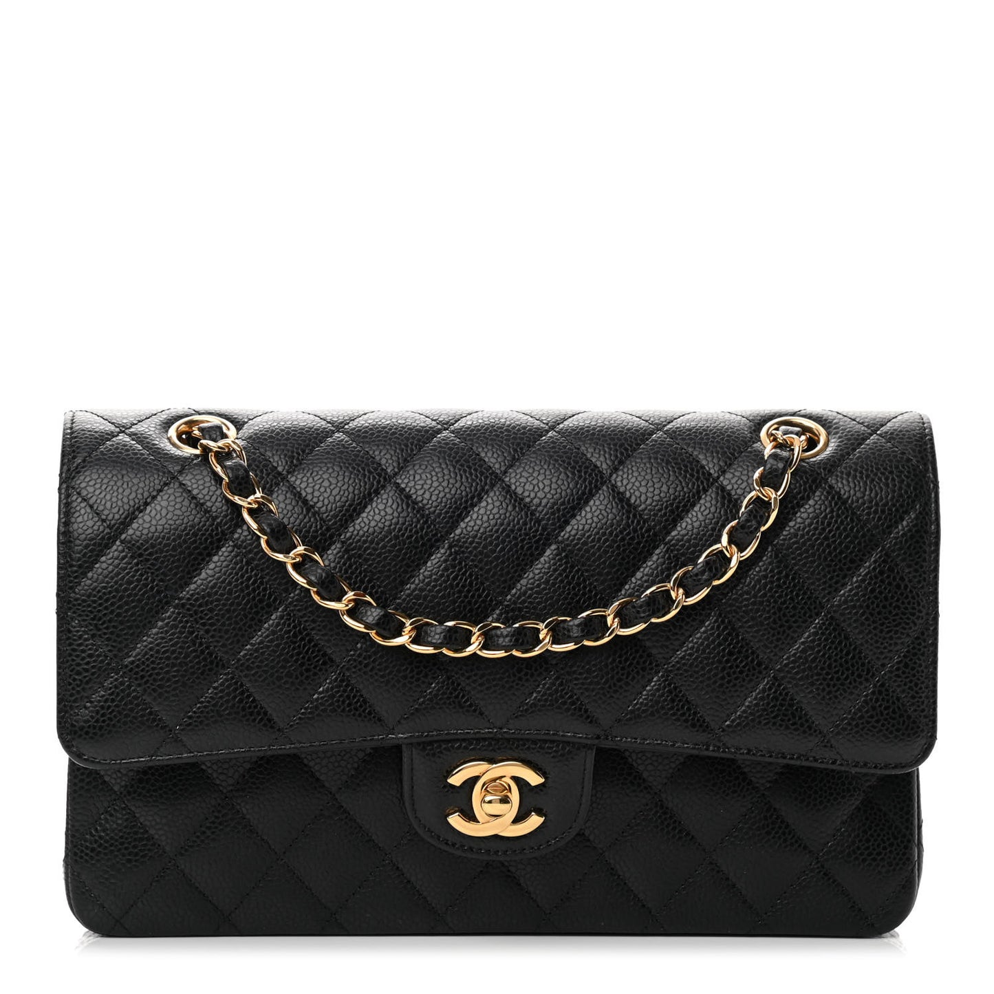 Caviar Quilted Medium Double Flap Black