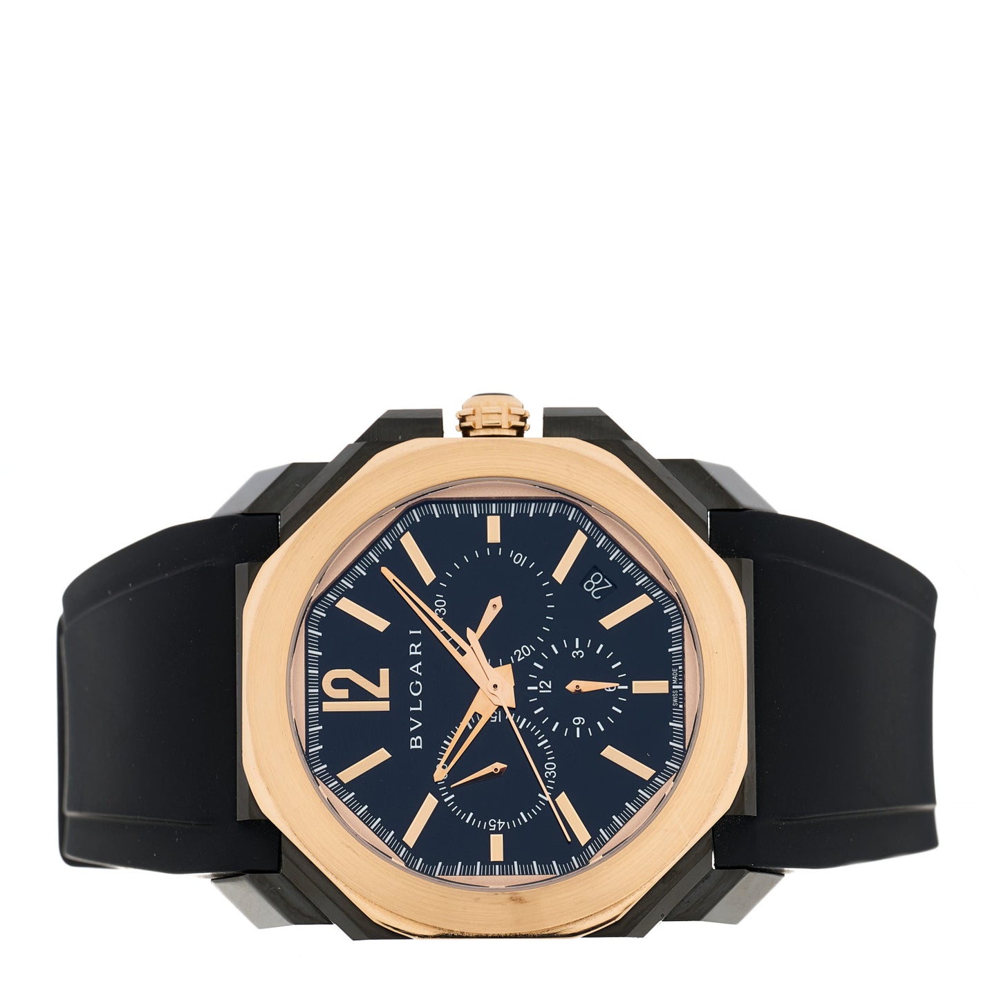 Ceramic 18K Yellow Gold Rubber 41mm Octo Automatic Watch Black