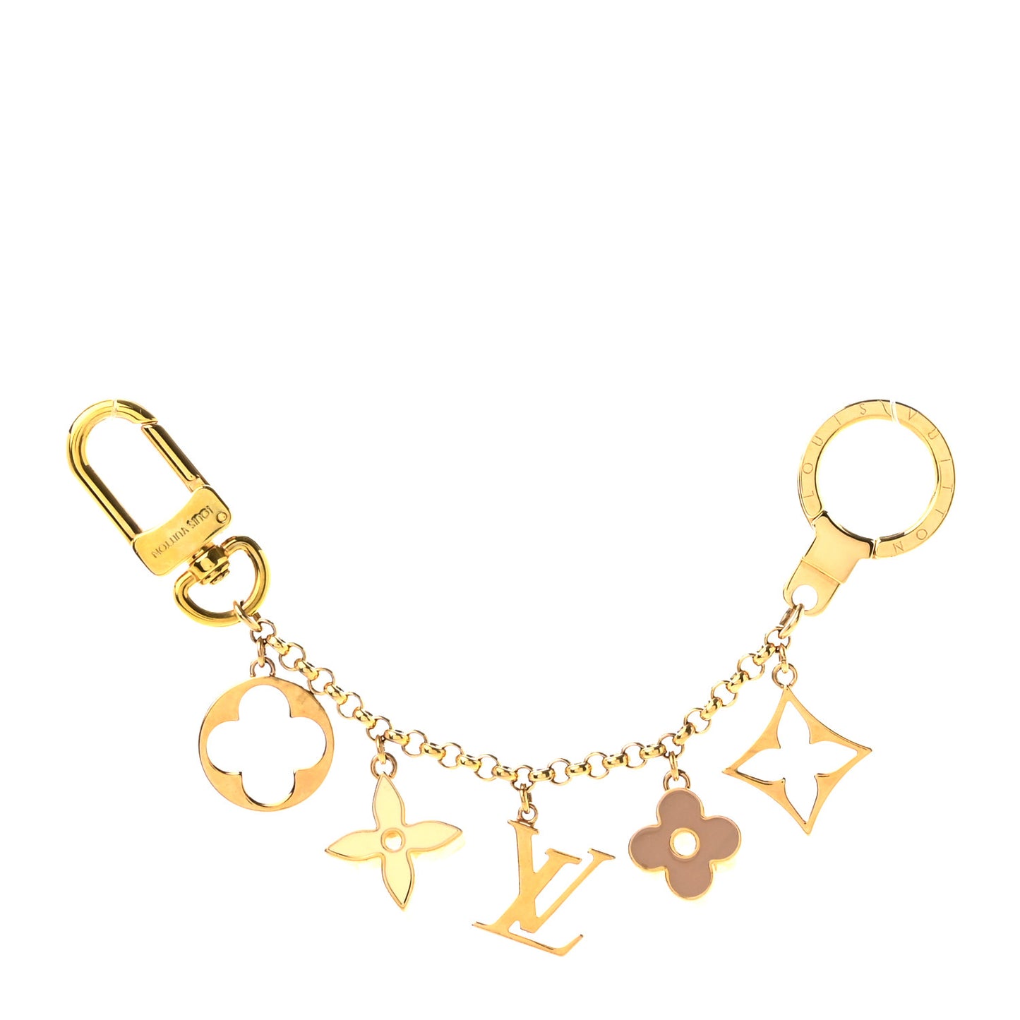 Brass Enamel Fleur De Monogram Bag Charm Chain Gold