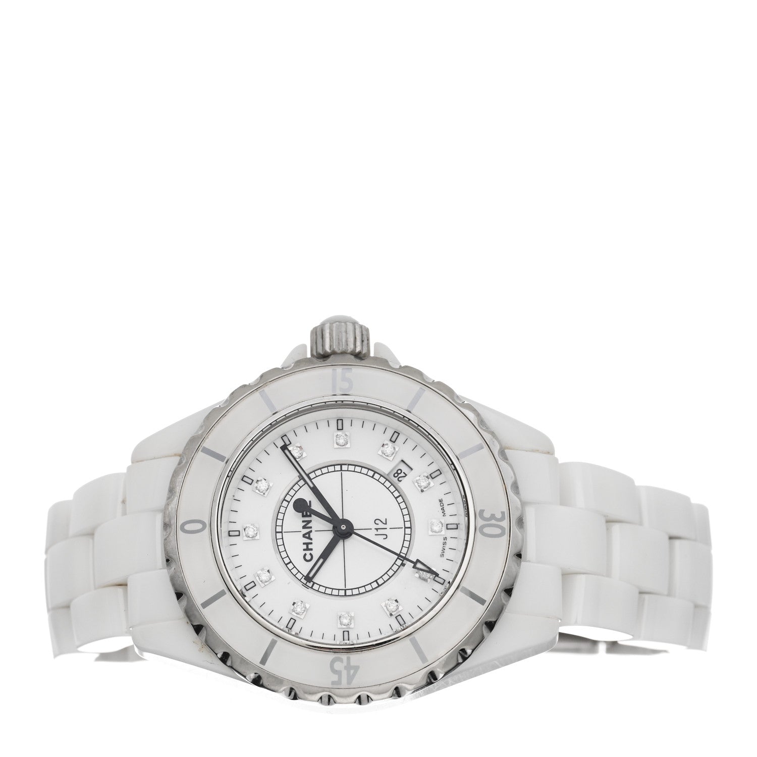 Chanel Stainless Steel Ceramic Diamond 33mm J12 Quartz Watch White 2 of 4