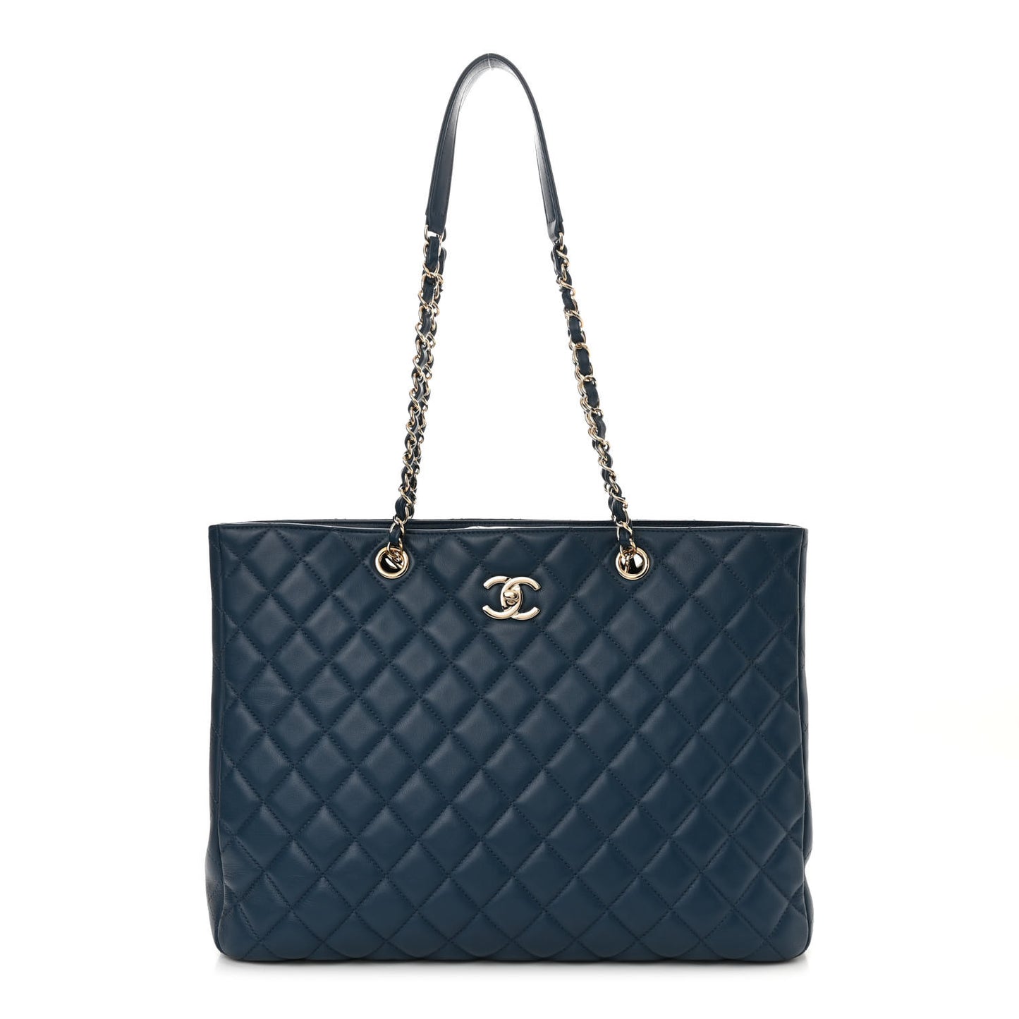 Lambskin Quilted Large Classic Shopping Tote Blue