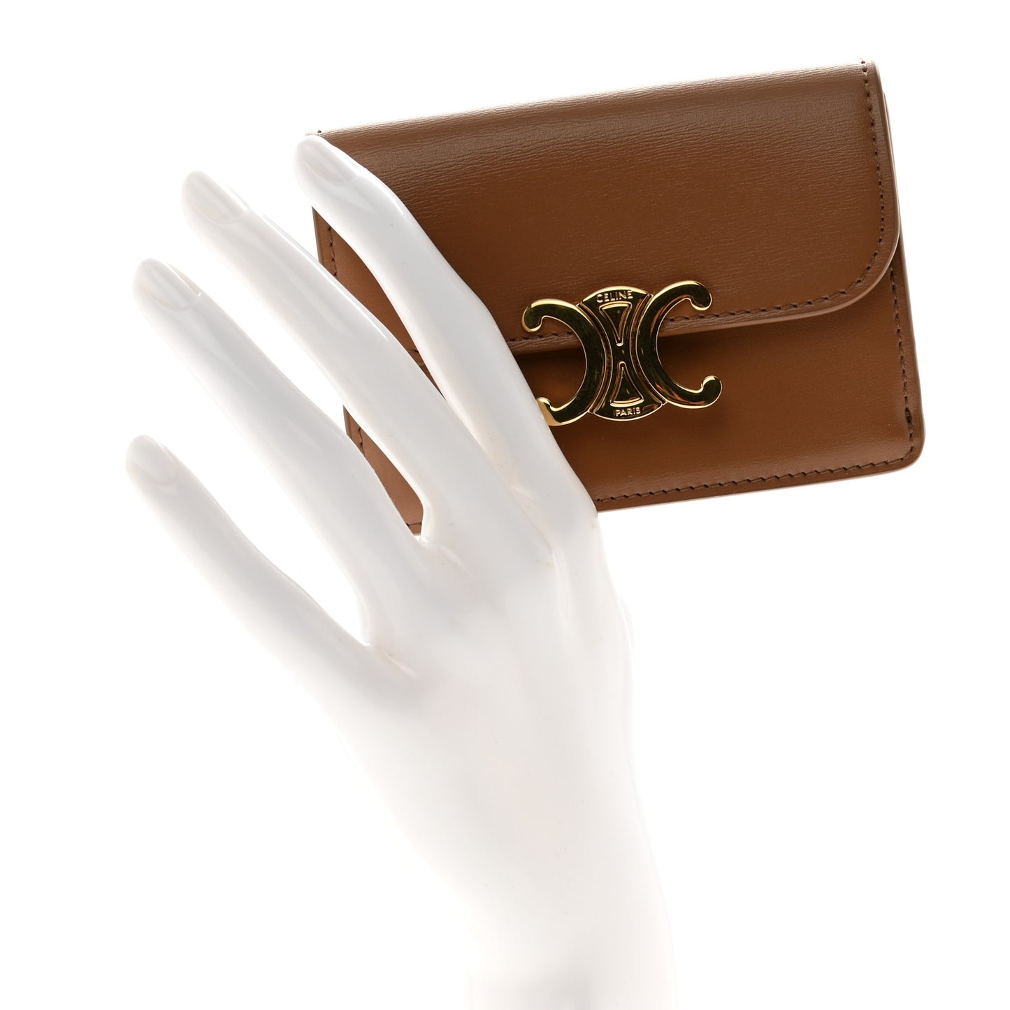 Shiny Calfskin Triomphe Flap Card Holder Bronze