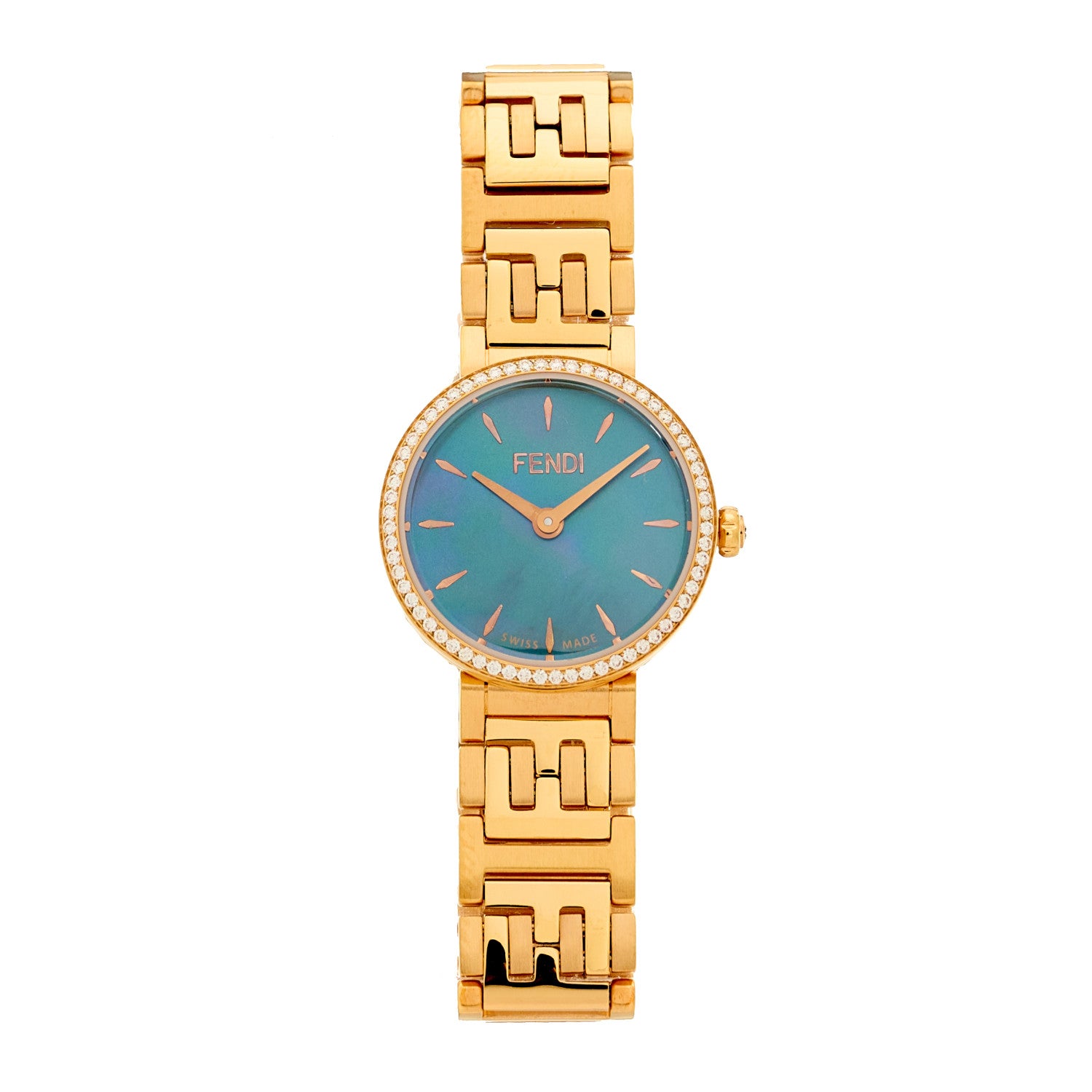 Fendi Stainless Steel Diamond Bezel Blue Mother of Pearl 19mm
