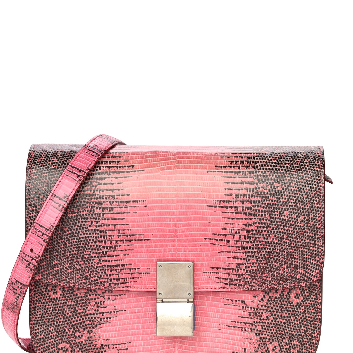 Lizard Medium Classic Box Flap Bag Pink Grey