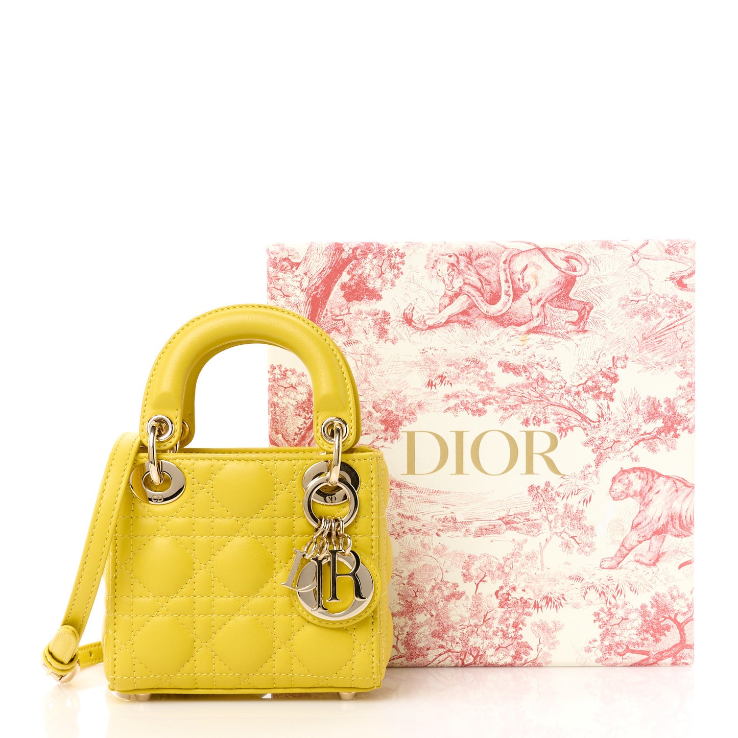 CHRISTIAN DIOR Lambskin Cannage Micro Lady Dior Yellow