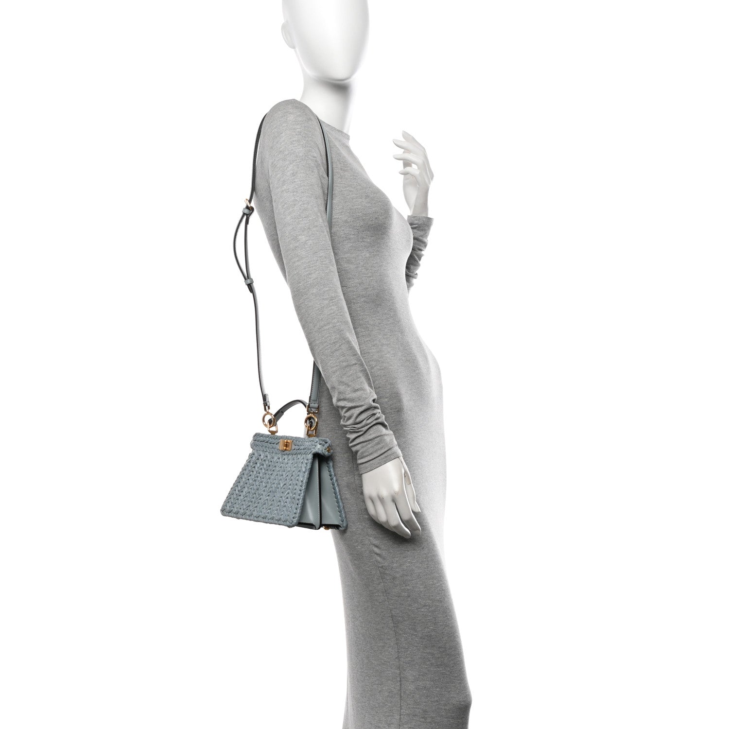 Fendi Paglia Vitello King Nappa Woven Petite Peekaboo I SEE U Satchel Anice 2 of 9