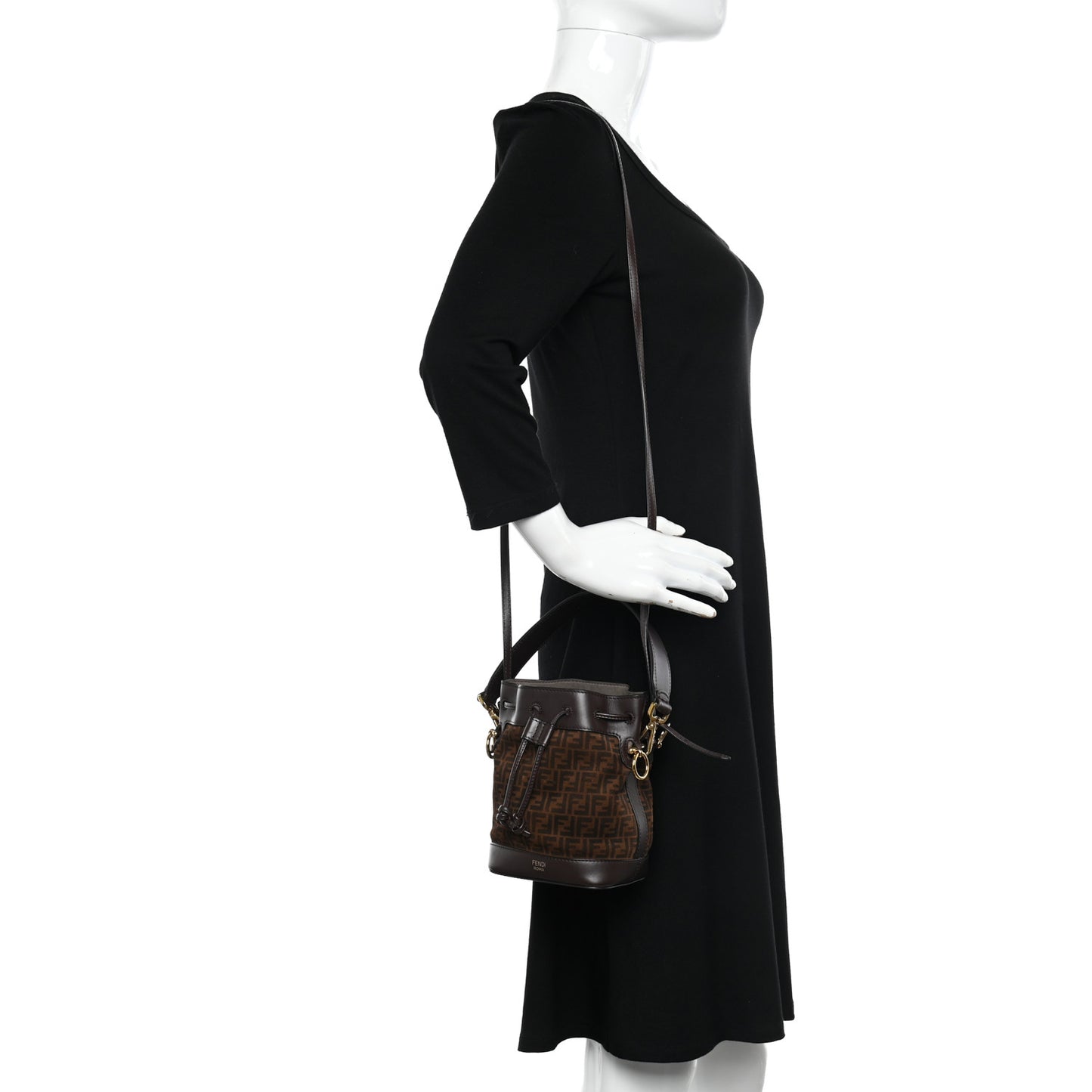 Suede Vitello King F is Fendi Micro FF Mini Mon Tresor Bucket Bag Sigaro Marrone Ebano