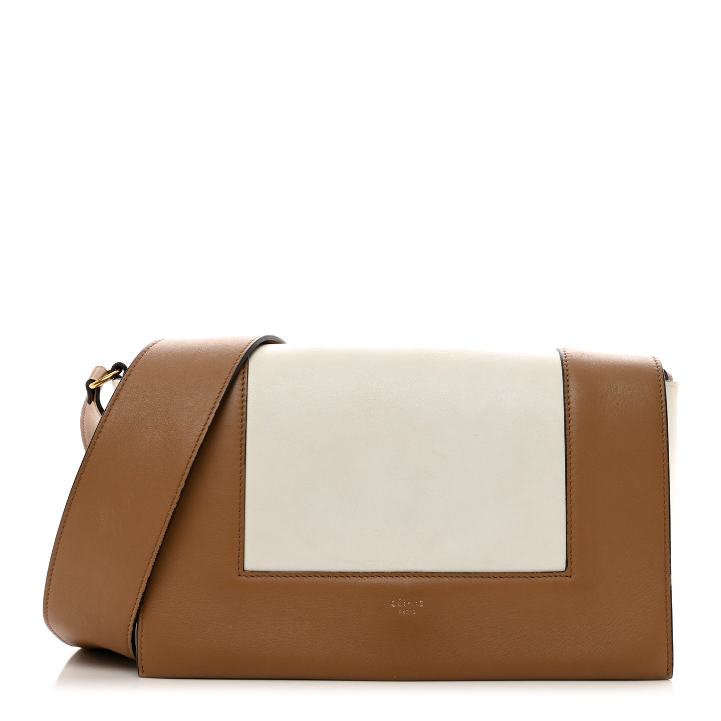 Shiny Smooth Calfskin Medium Frame Shoulder Bag Tan Optic White