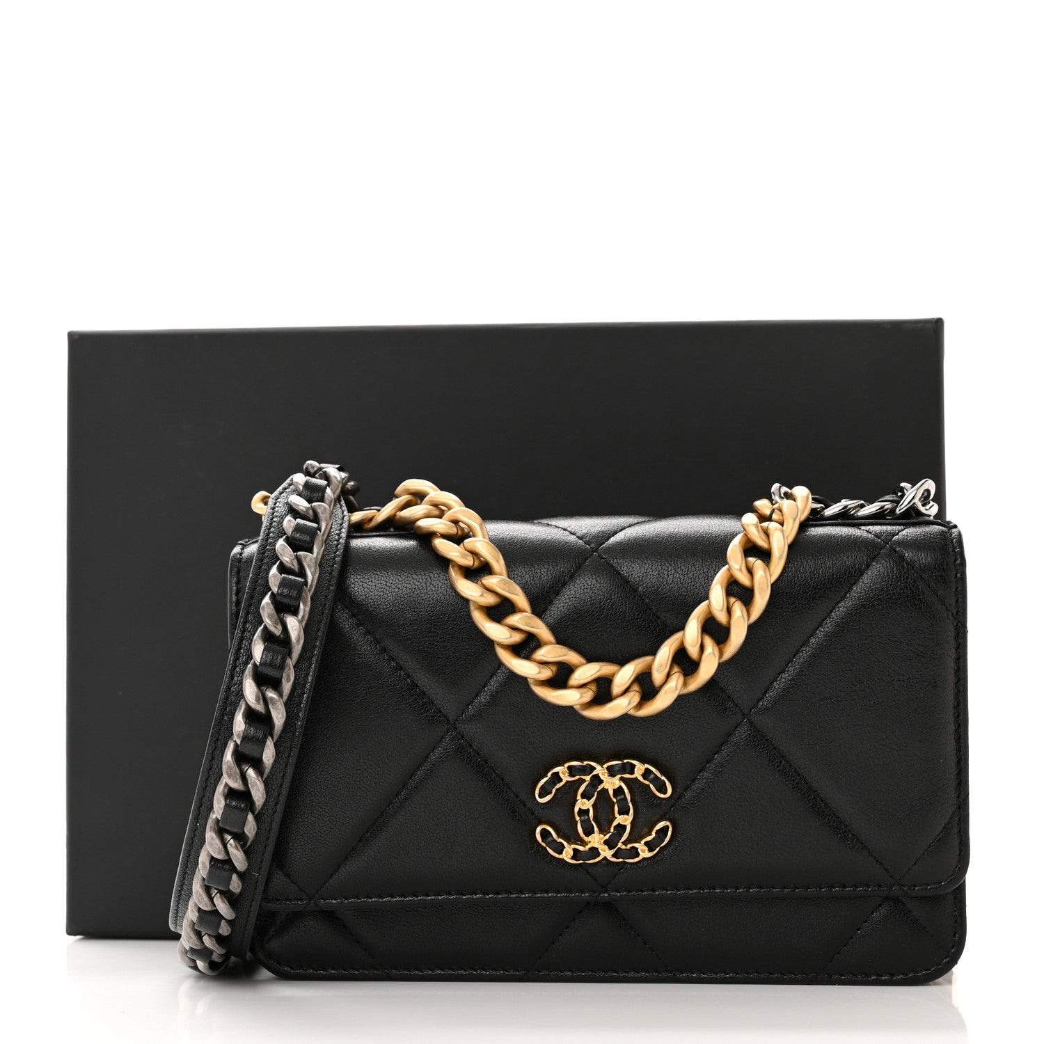 Chanel Goatskin Quilted Chanel 19 Wallet On Chain WOC Black 11 of 11