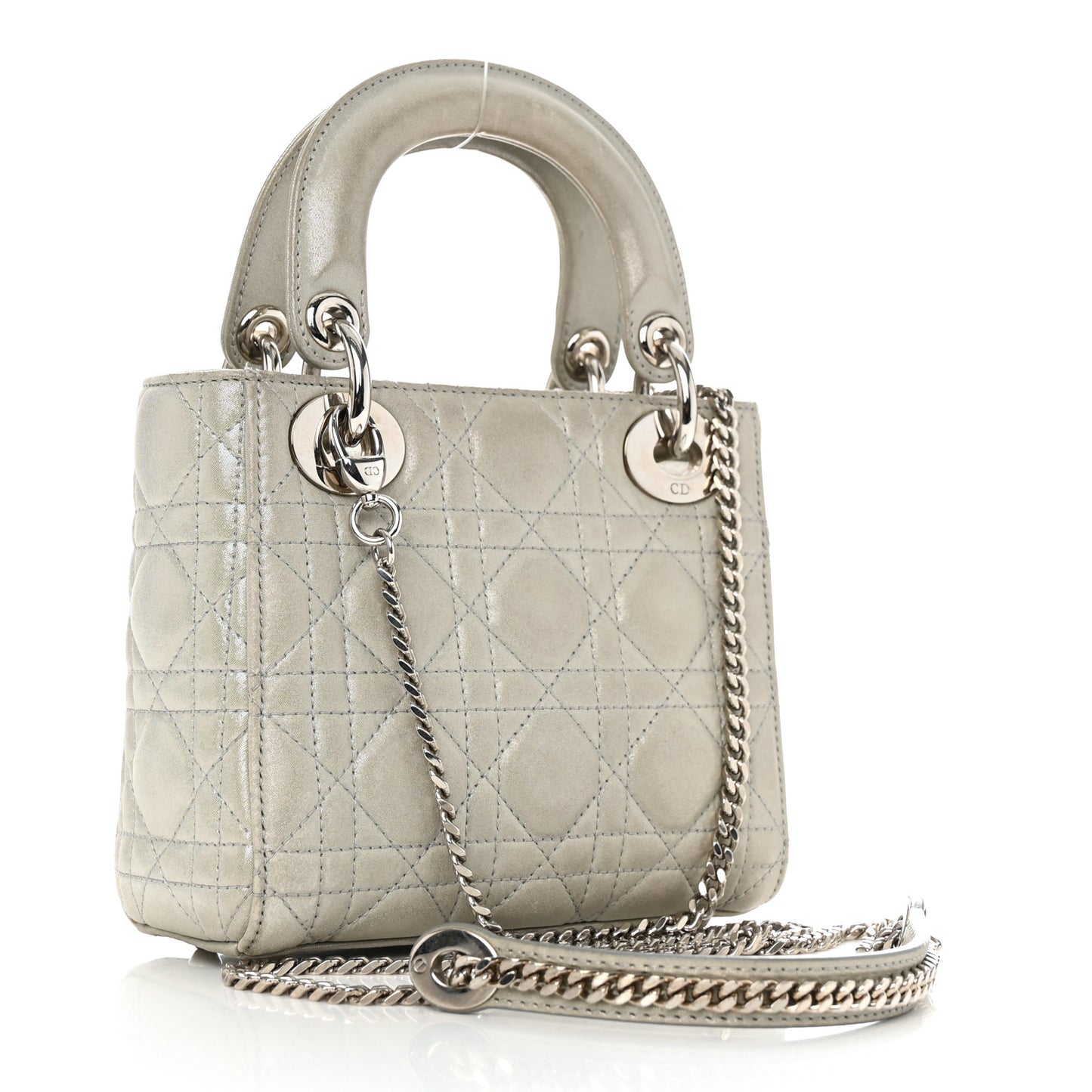 Metallic Nubuck Cannage Mini Lady Dior Silver