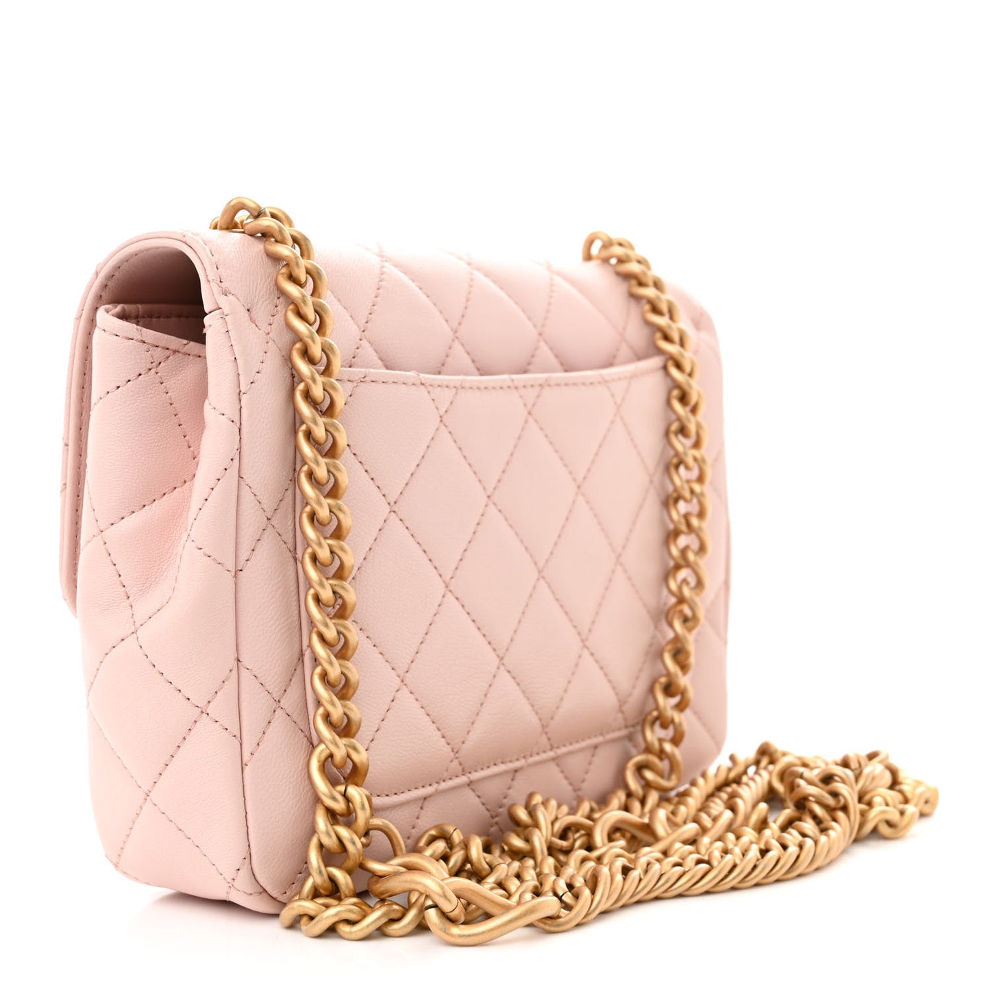 Calfskin Quilted Chain On Chain Flap Light Pink