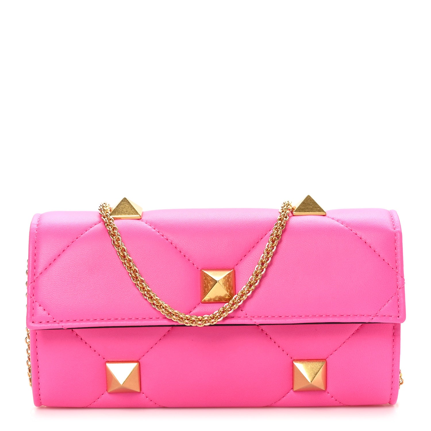Valentino Garavani Nappa Roman Stud Wallet On Chain Pink PP 1 of 11