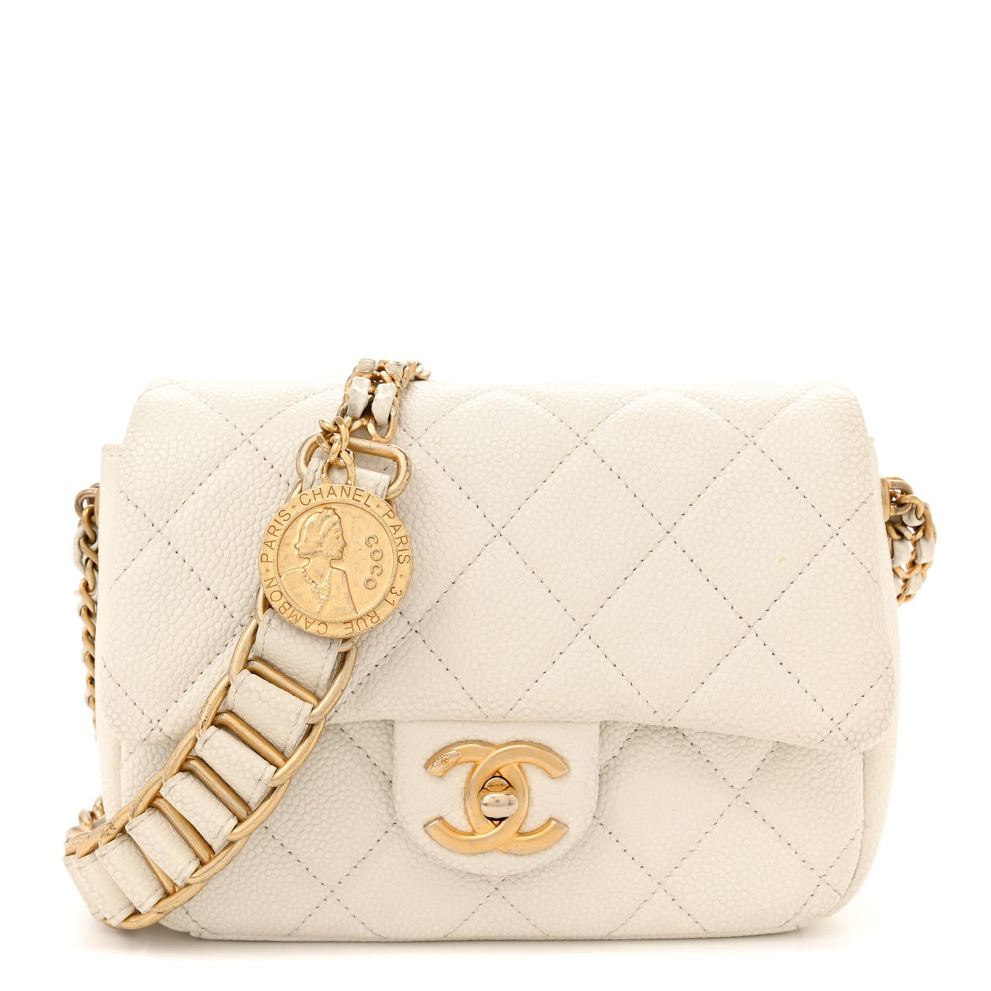 Caviar Quilted Mini Chain Soul Flap White