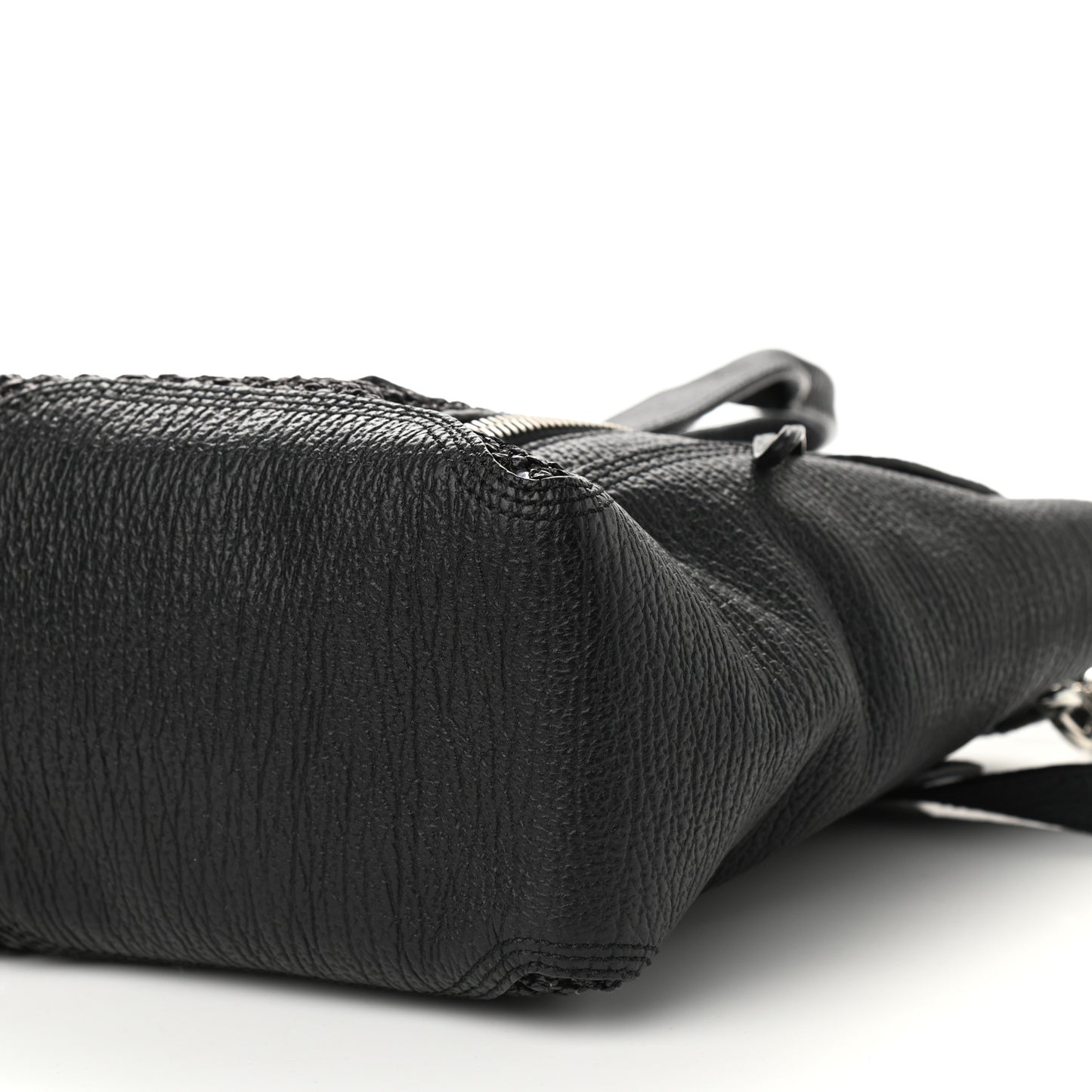 3.1 Textured Calfskin Woven Panel Medium Pashli Satchel Black Silver