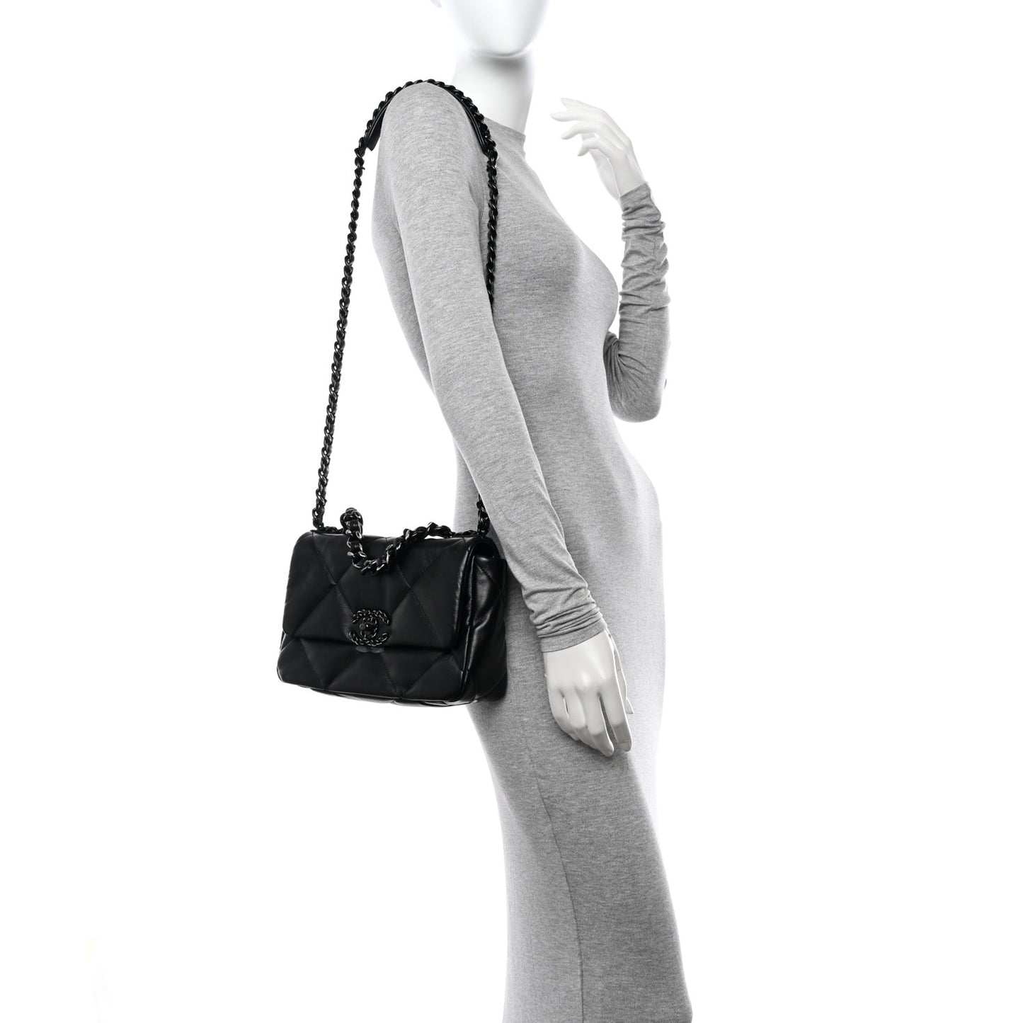 Lambskin Quilted Medium Chanel 19 Flap So Black