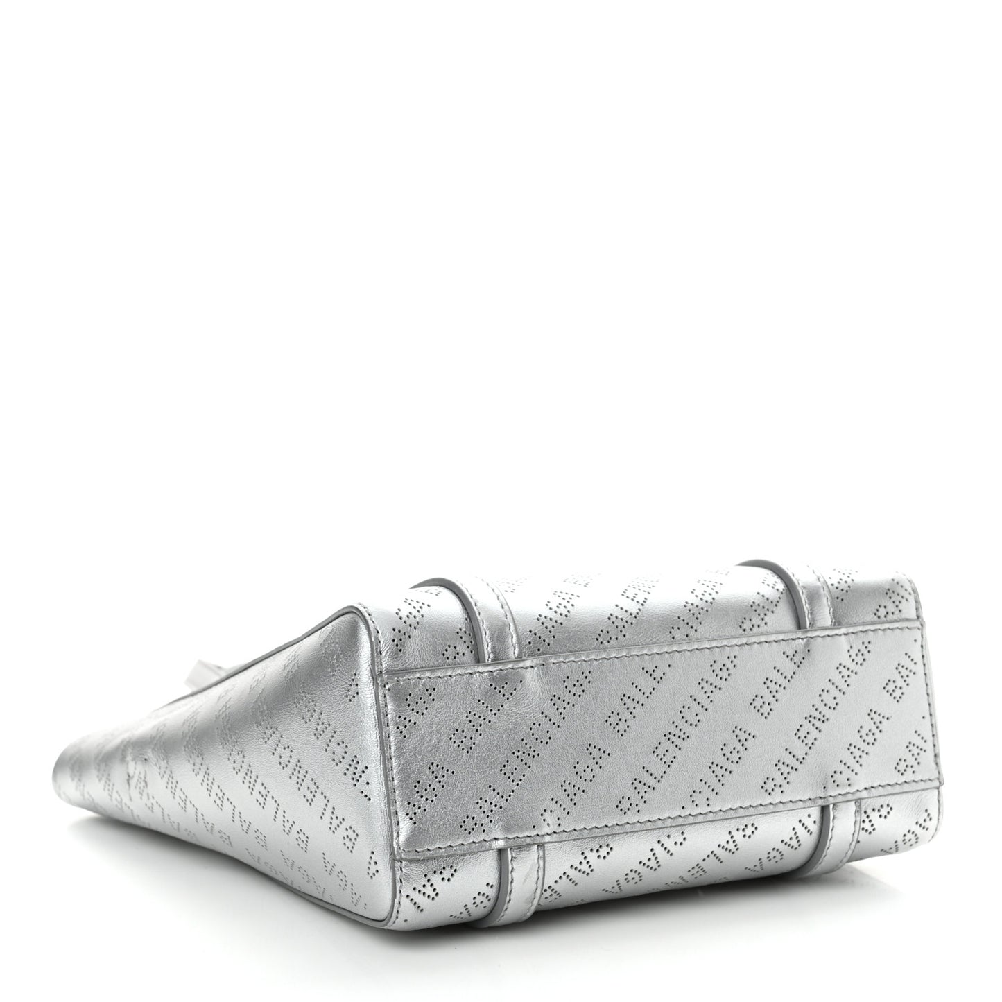 Metallic Calfskin Logo Perforated XXS Everyday Tote New Silver
