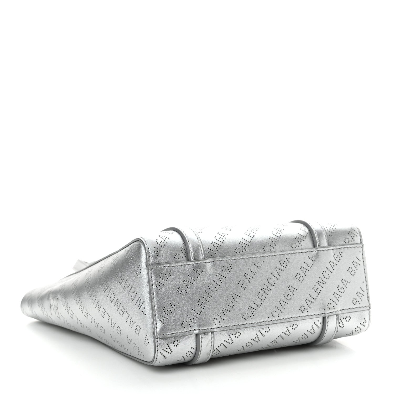 Balenciaga Metallic Calfskin Logo Perforated XXS Everyday Tote New Silver 4 of 14