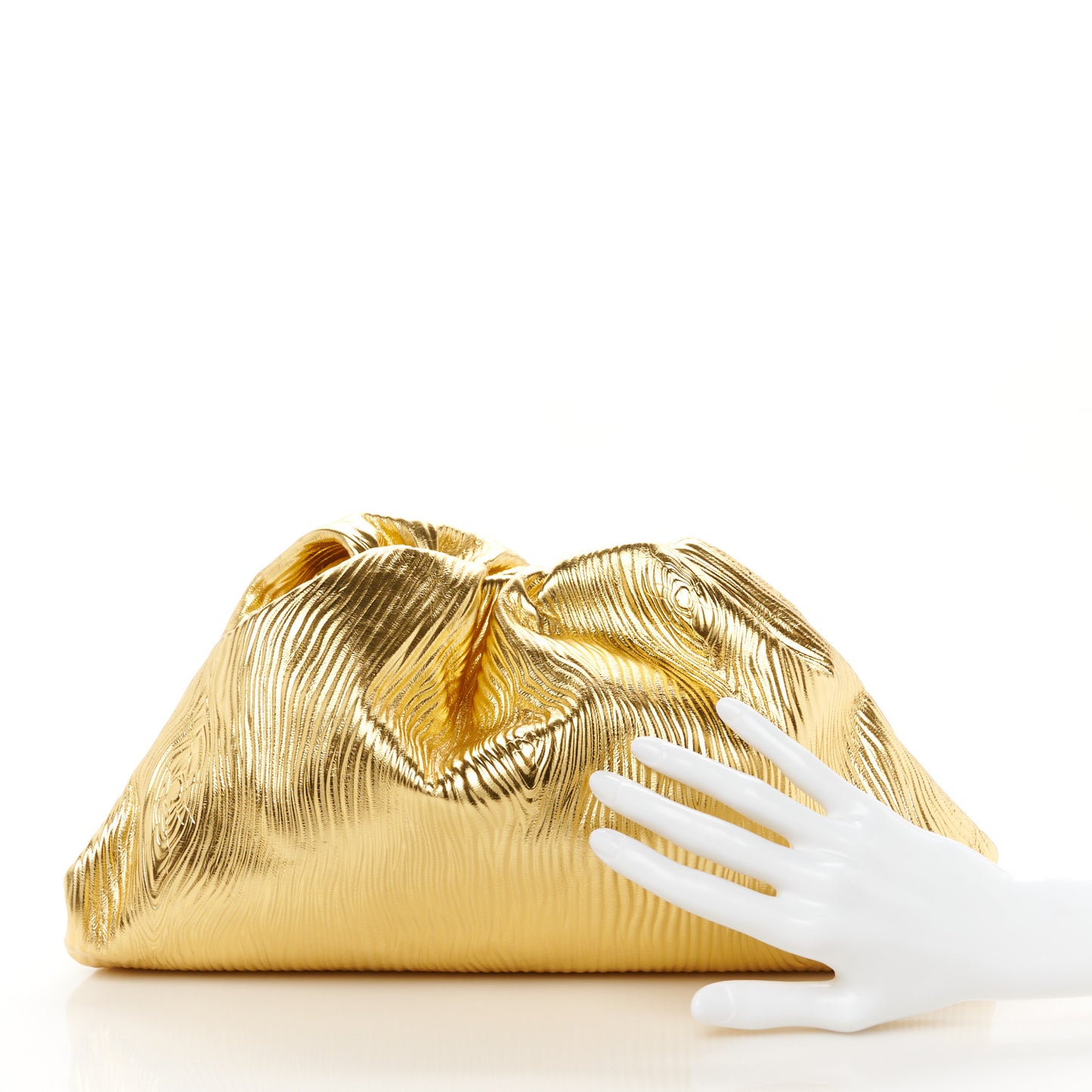Metallic Bark Calfskin Embossed The Pouch Oversized Clutch Oro
