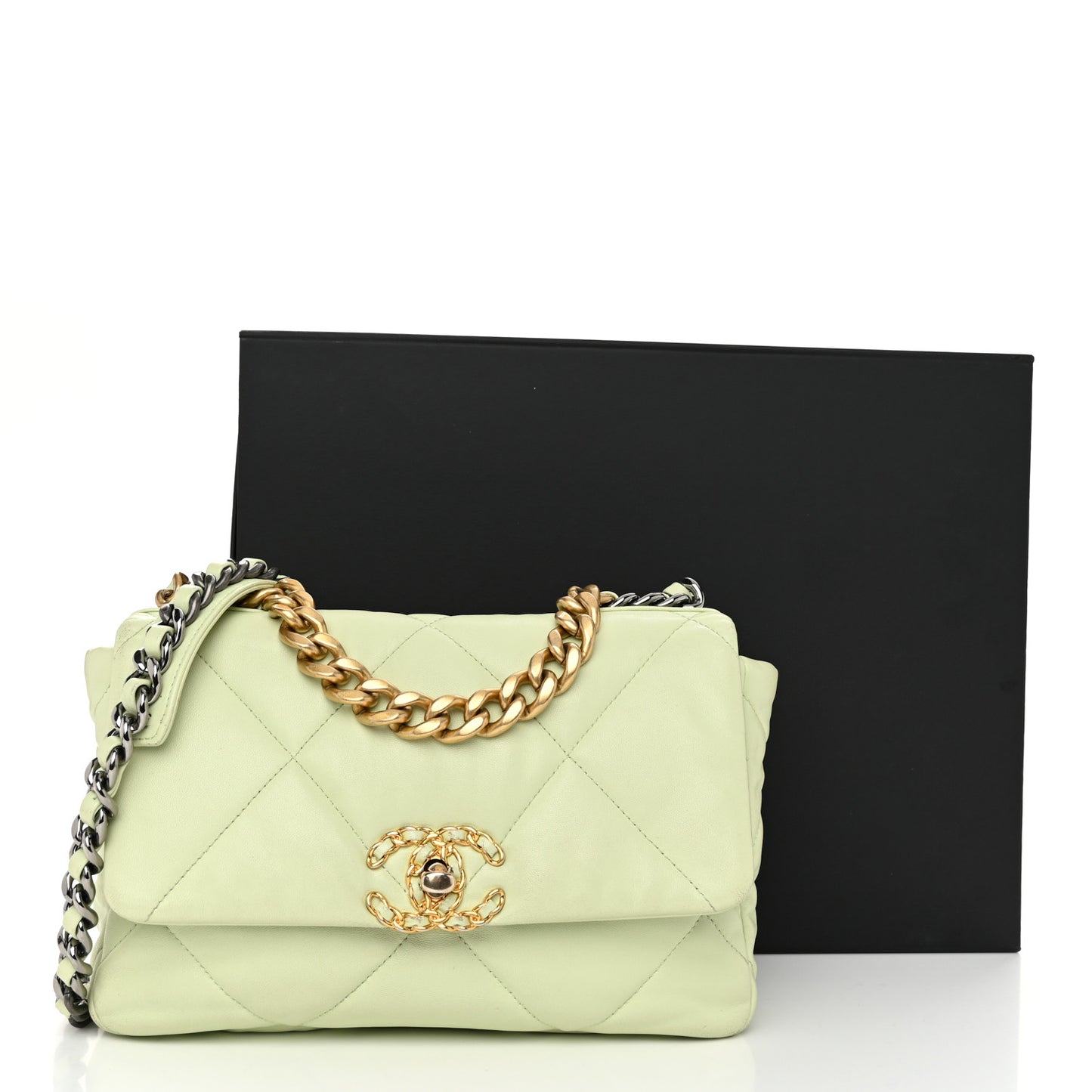 Lambskin Quilted Medium Chanel 19 Flap Light Green