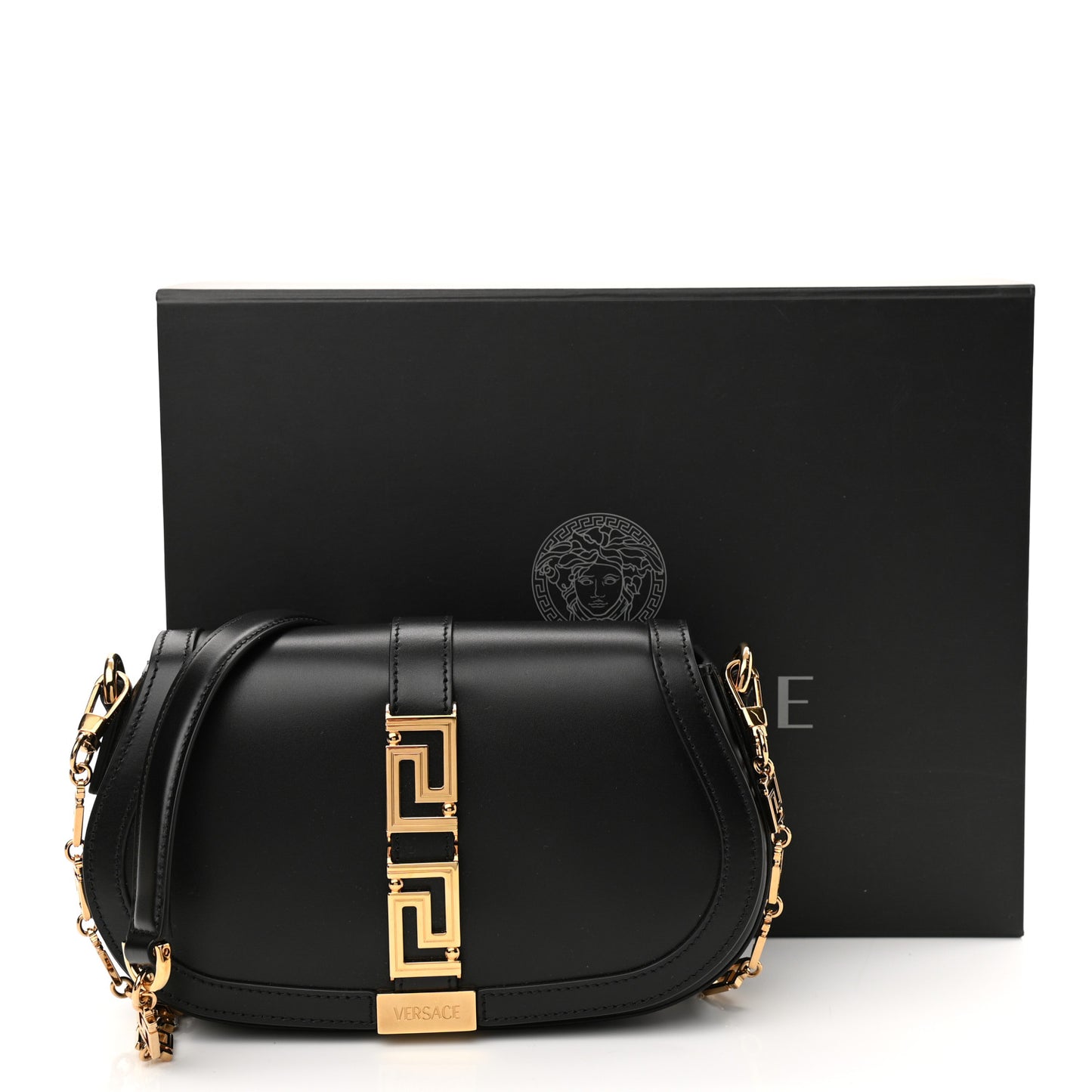 Calfskin Medium Greca Goddess Shoulder Bag Black