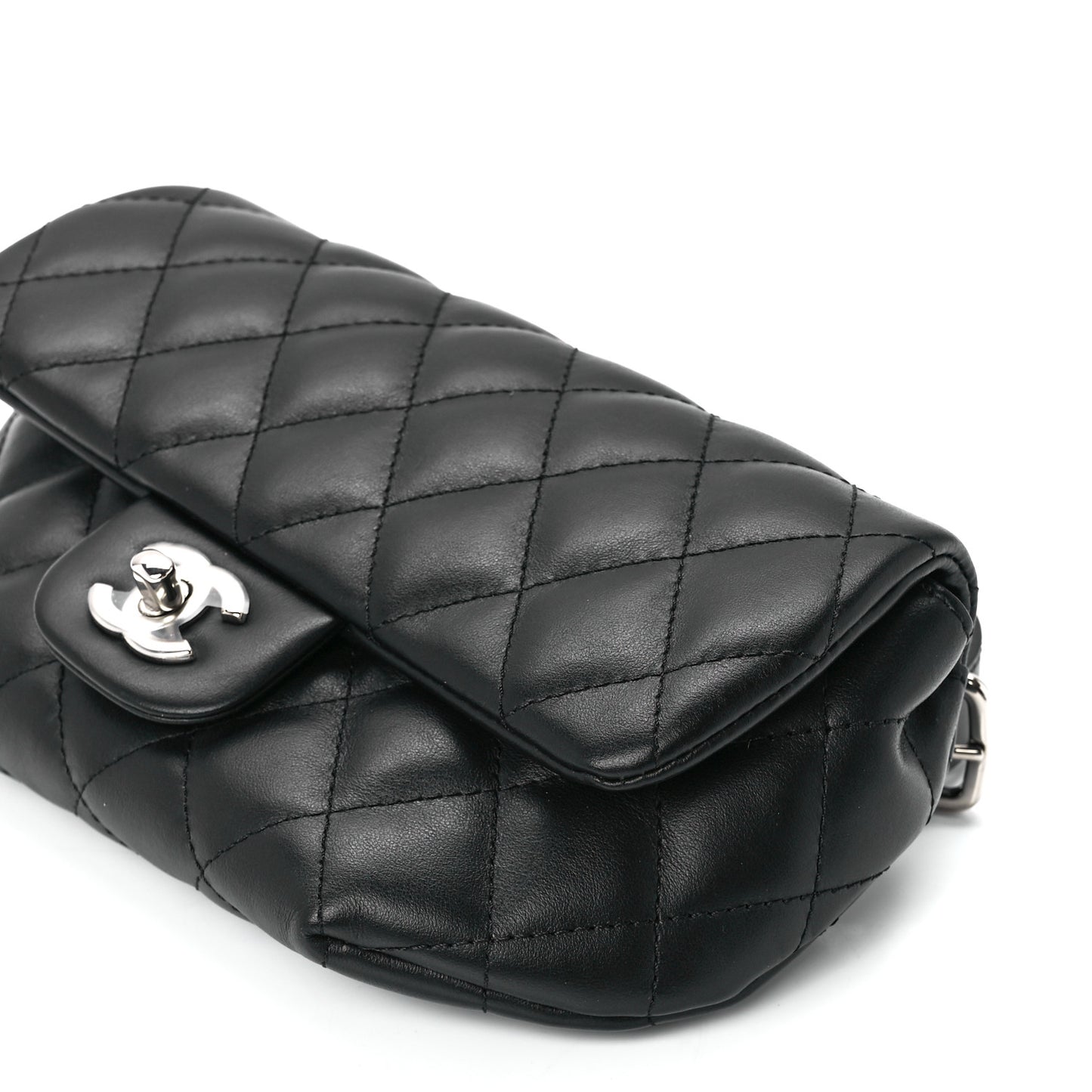 Calfskin Quilted CC Uniform Flap Belt Bag Black