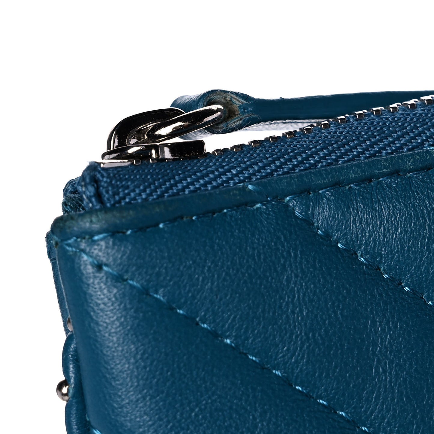 Lambskin Chevron Quilted Studded Small Cosmetic Case Blue