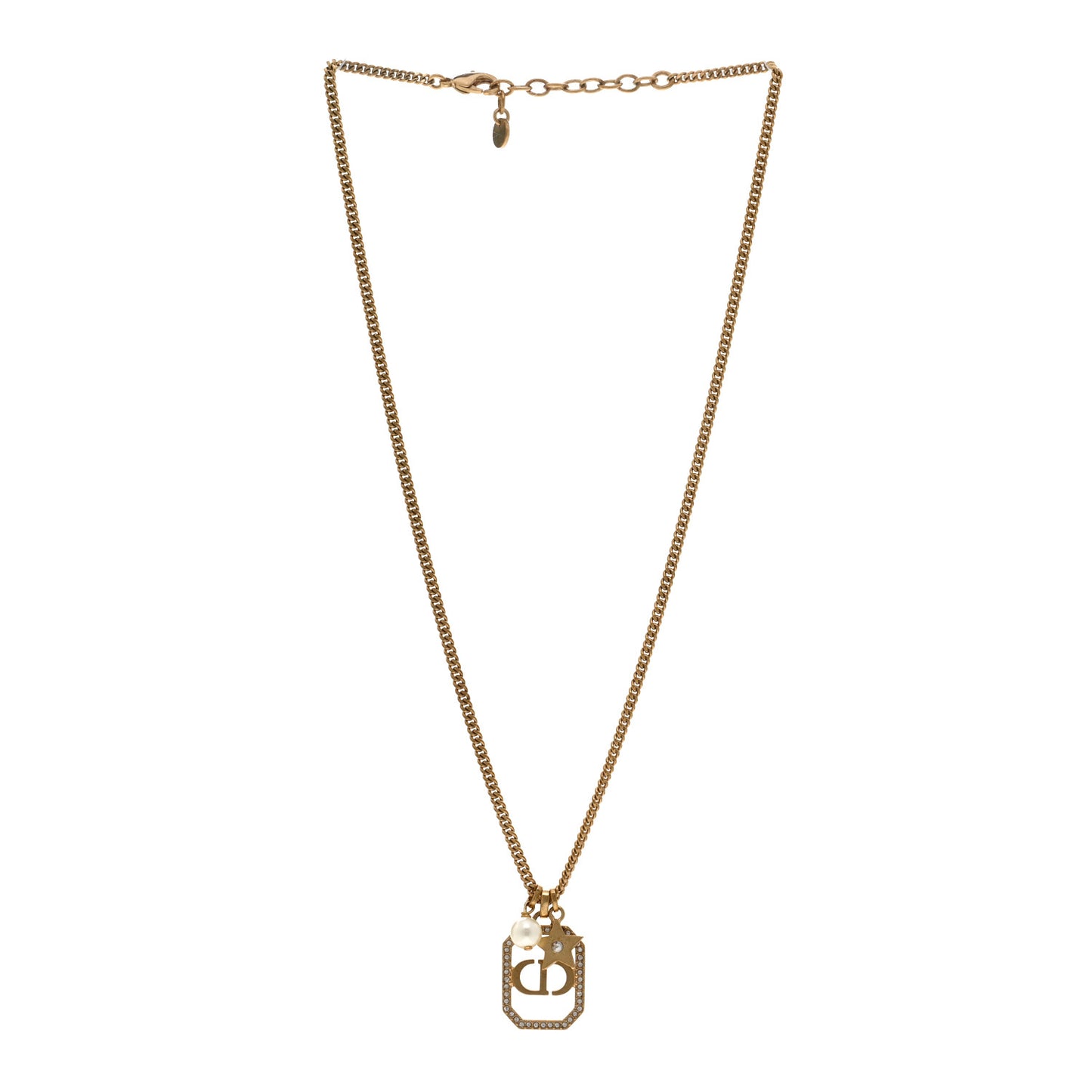 Crystal Pearl CD Star Necklace Gold