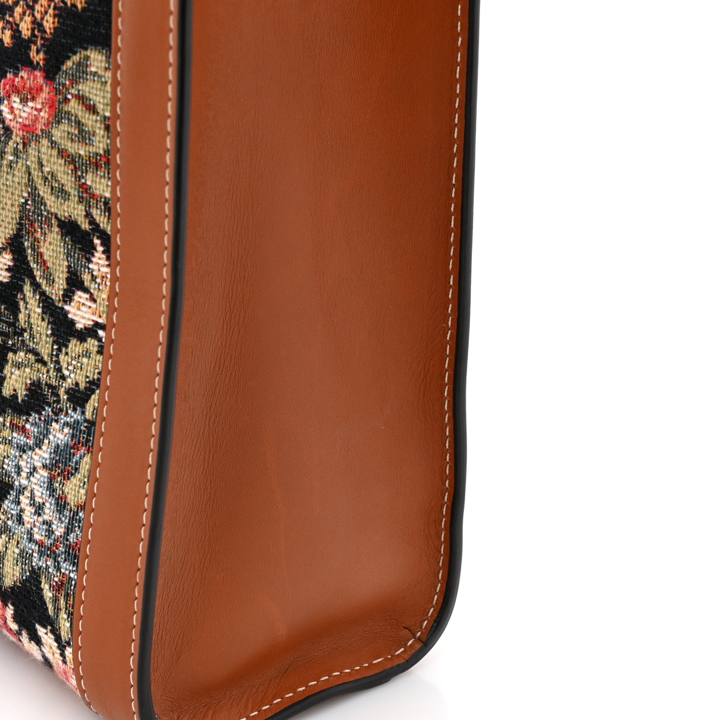 Canvas Calfskin Jacquard Floral Small Vertical Cabas Black Tan