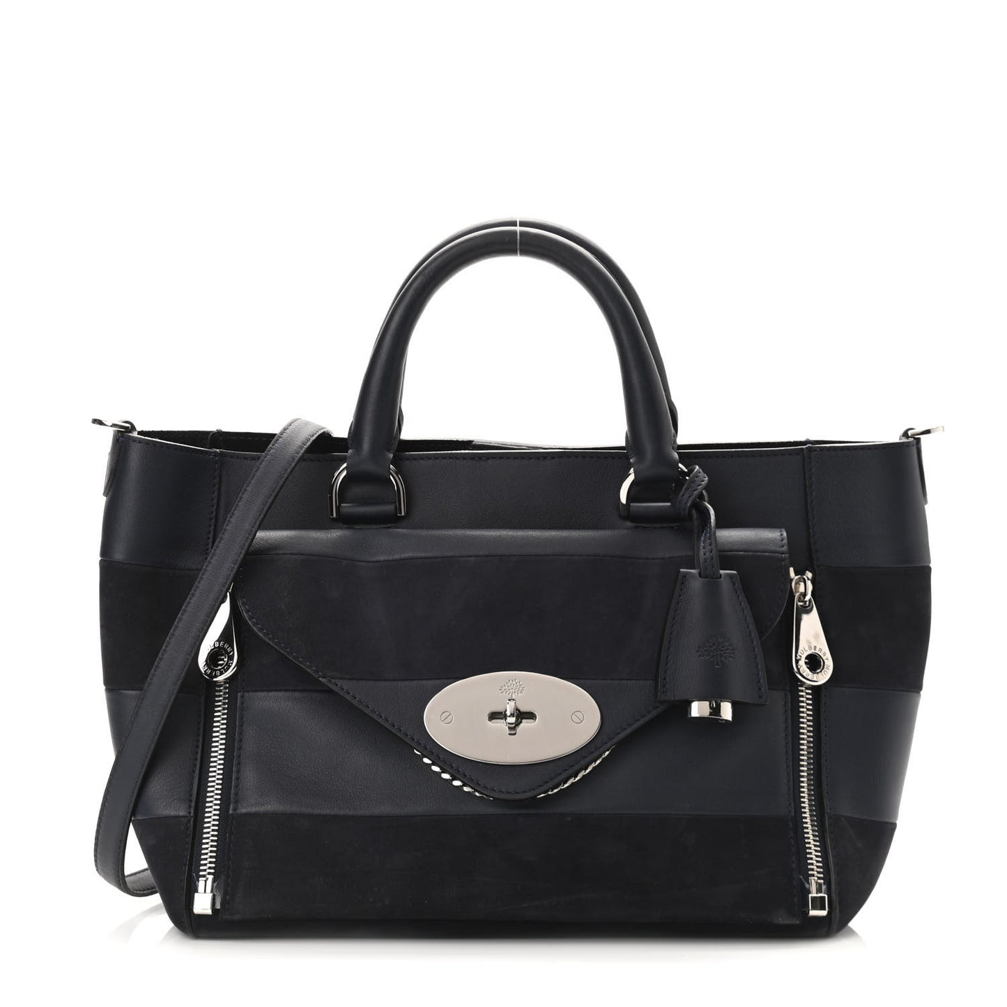 Silky Calf Nubuck Stripe Small Willow Tote Midnight Blue