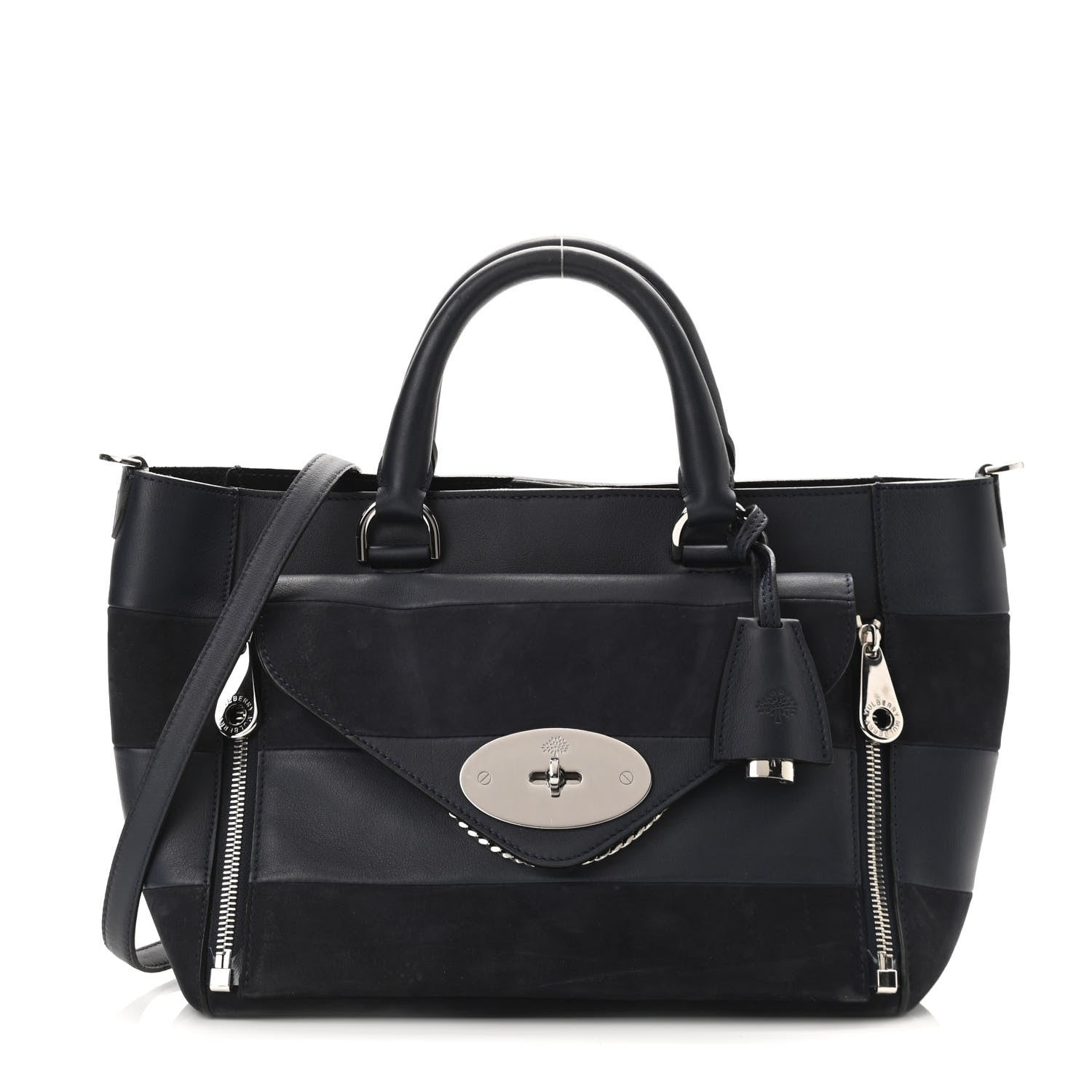 Mulberry Silky Calf Nubuck Stripe Small Willow Tote Midnight Blue 1 of 10