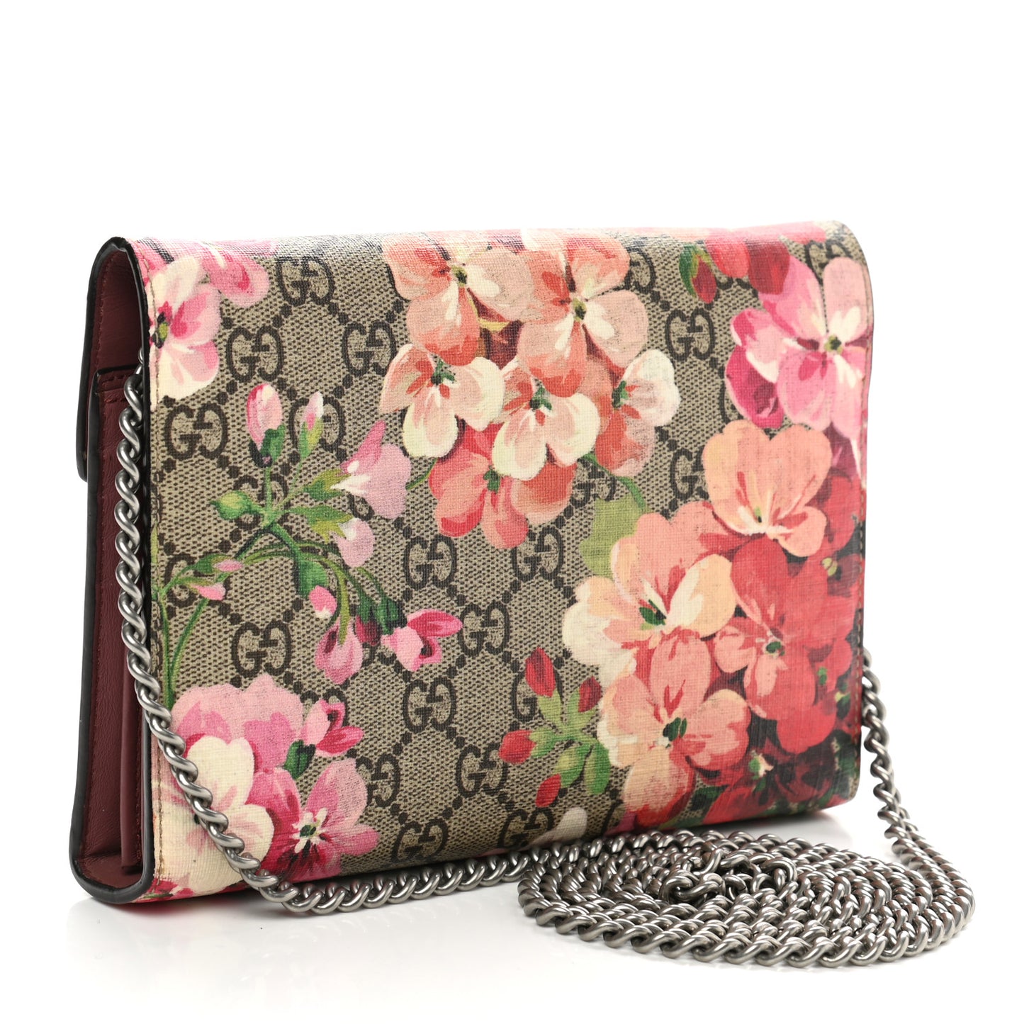 GG Supreme Monogram Blooms Mini Dionysus Chain Wallet Beige Multicolor Dry Rose