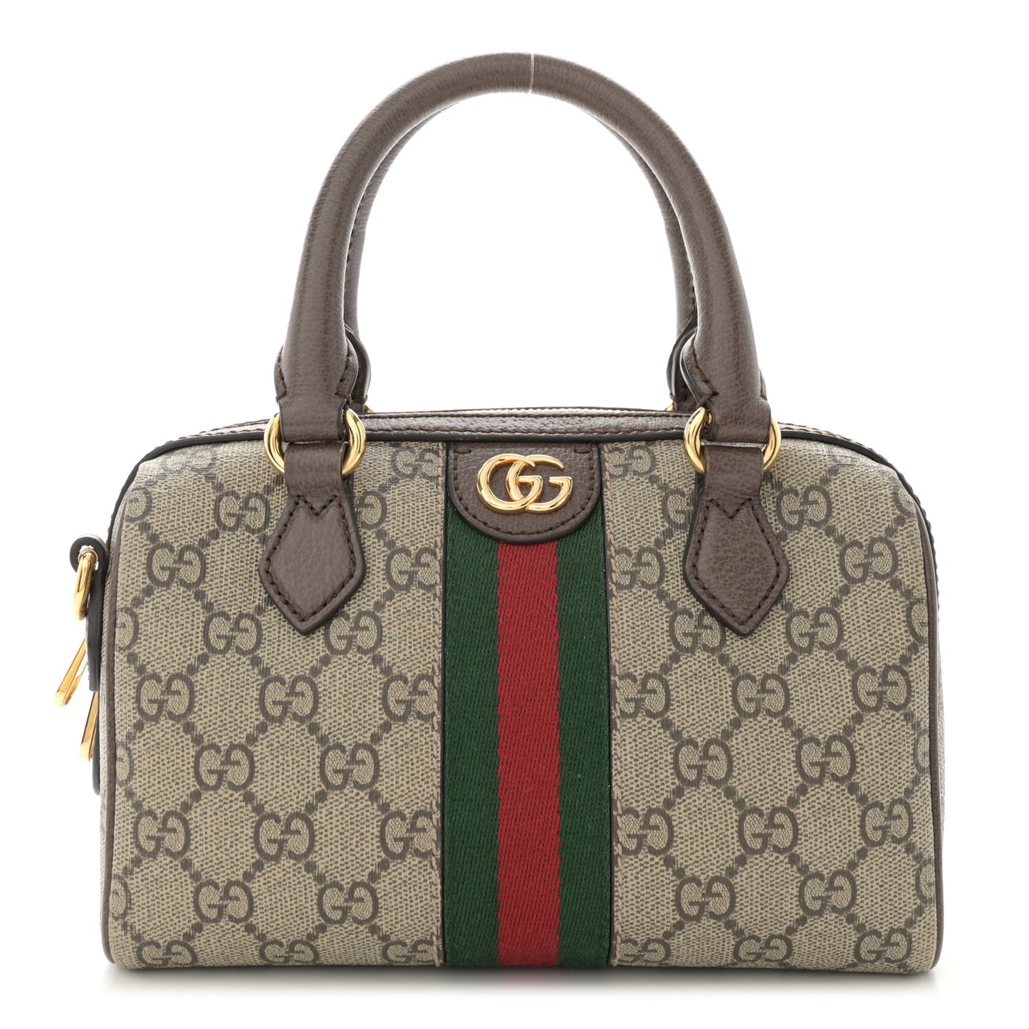 GG Supreme Monogram Textured Dollar Calfskin Web Mini Ophidia Top Handle Bag Beige Ebony New Acero