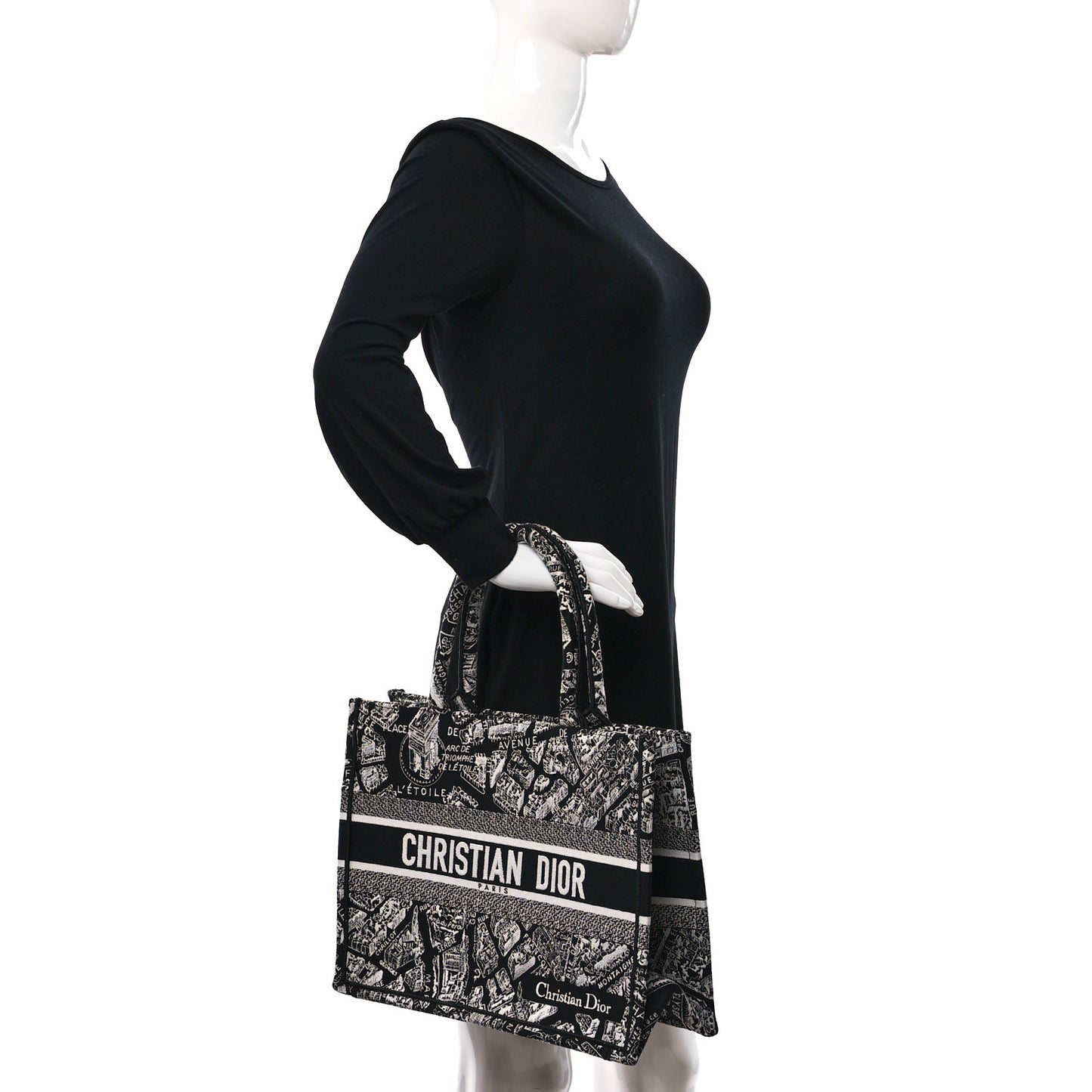Canvas Embroidered Medium Plan De Paris Book Tote Black White