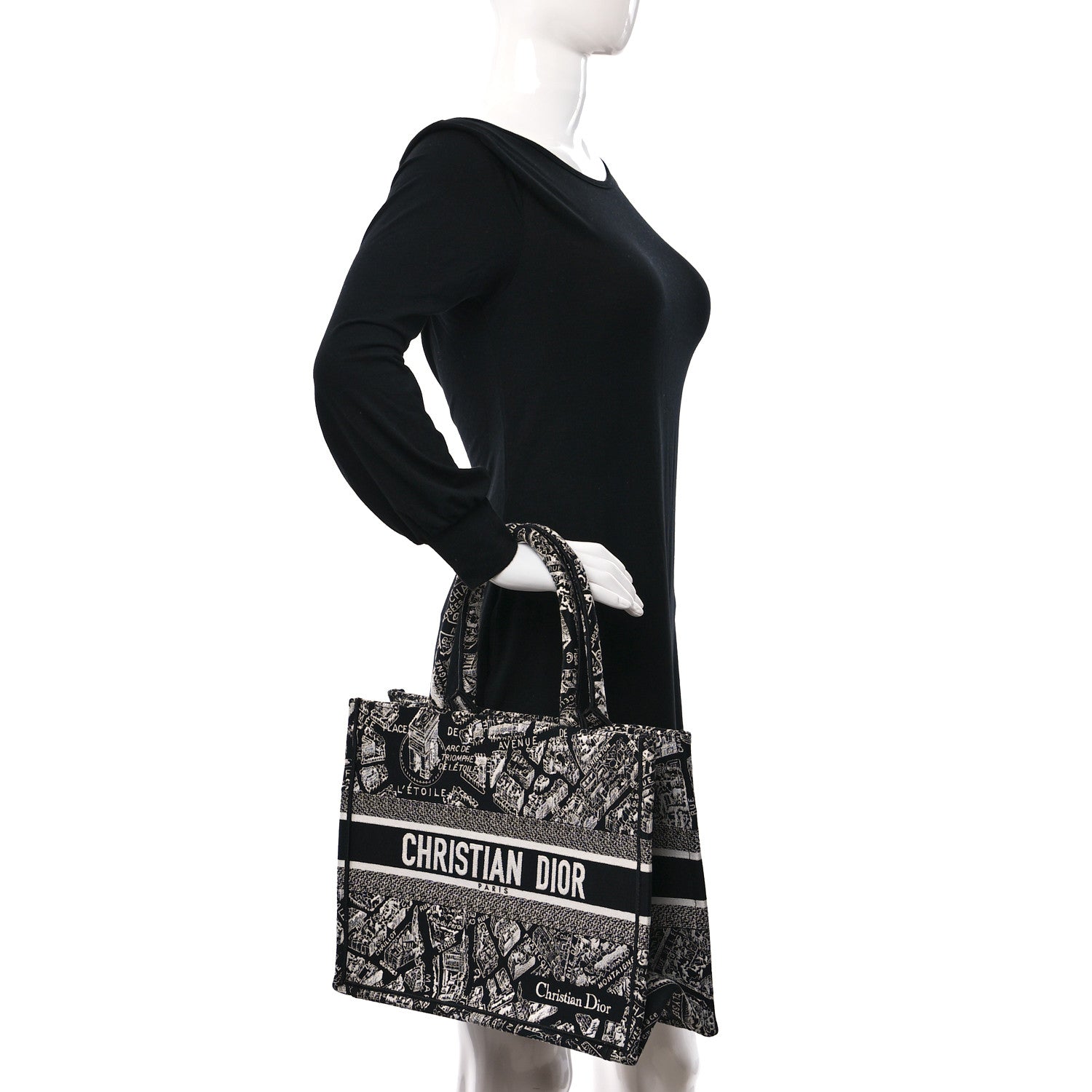 Christian Dior Canvas Embroidered Medium Plan De Paris Book Tote Black White 2 of 11