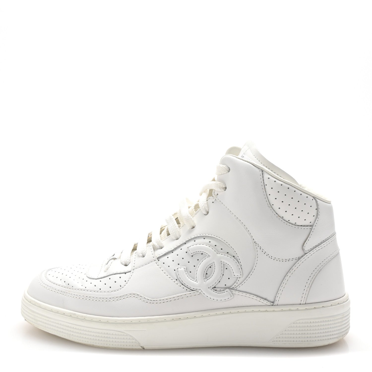 Chanel Calfskin CC High Top Sneaker 38.5 White 1694859 – FASHIONPHILE