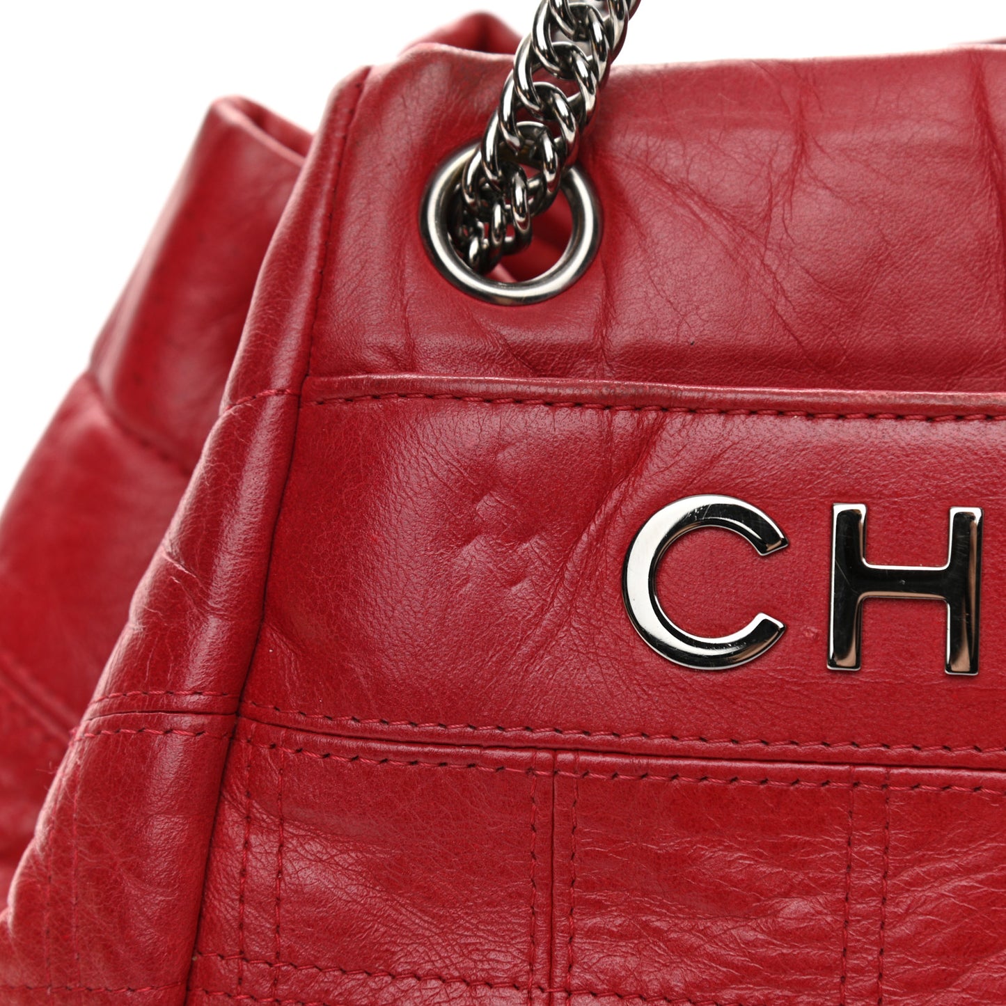 Lambskin Square Stitched Lax Accordion Shoulder Bag Red