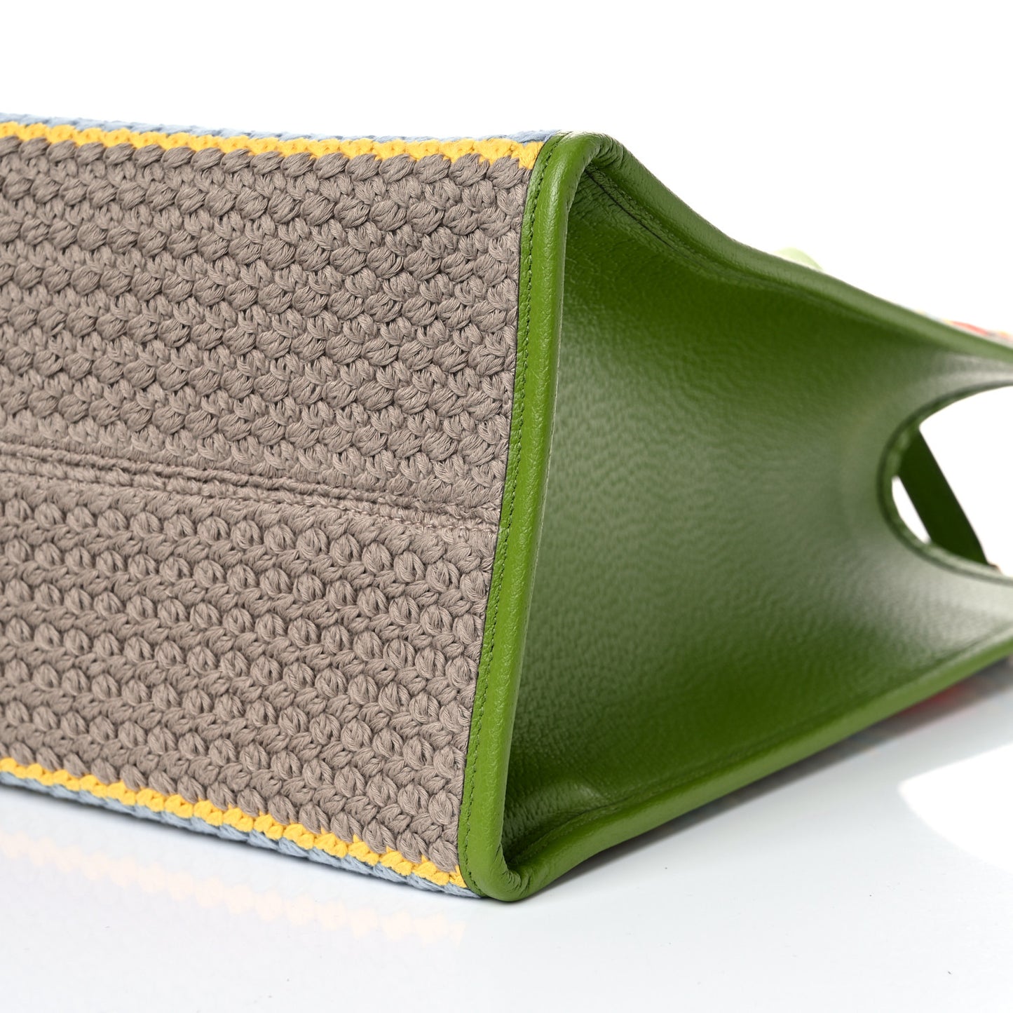 Fabric Embroidered Square G Forte Dei Marmi Striped Tote Bag Green Yellow