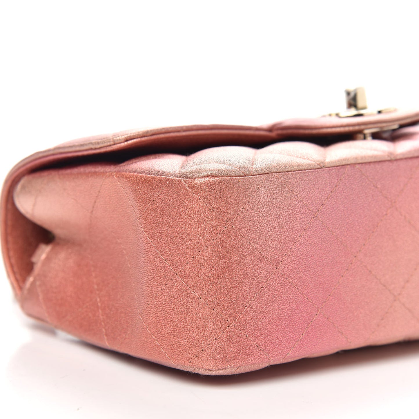 Metallic Lambskin Quilted Ombre Mini Rectangular Flap Pink