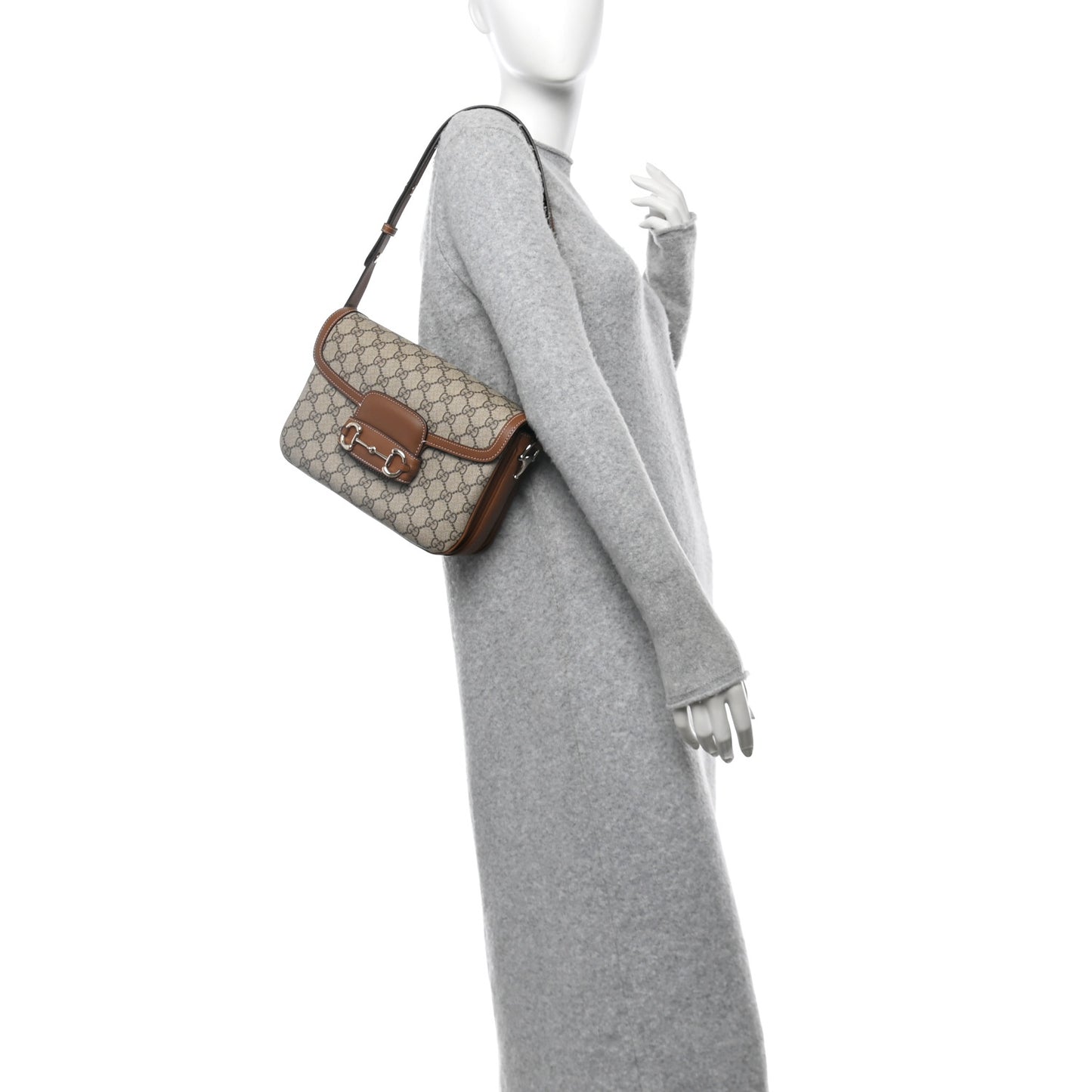 GG Supreme Monogram Horsebit 1955 Soft Small Shoulder Bag Beige Brown