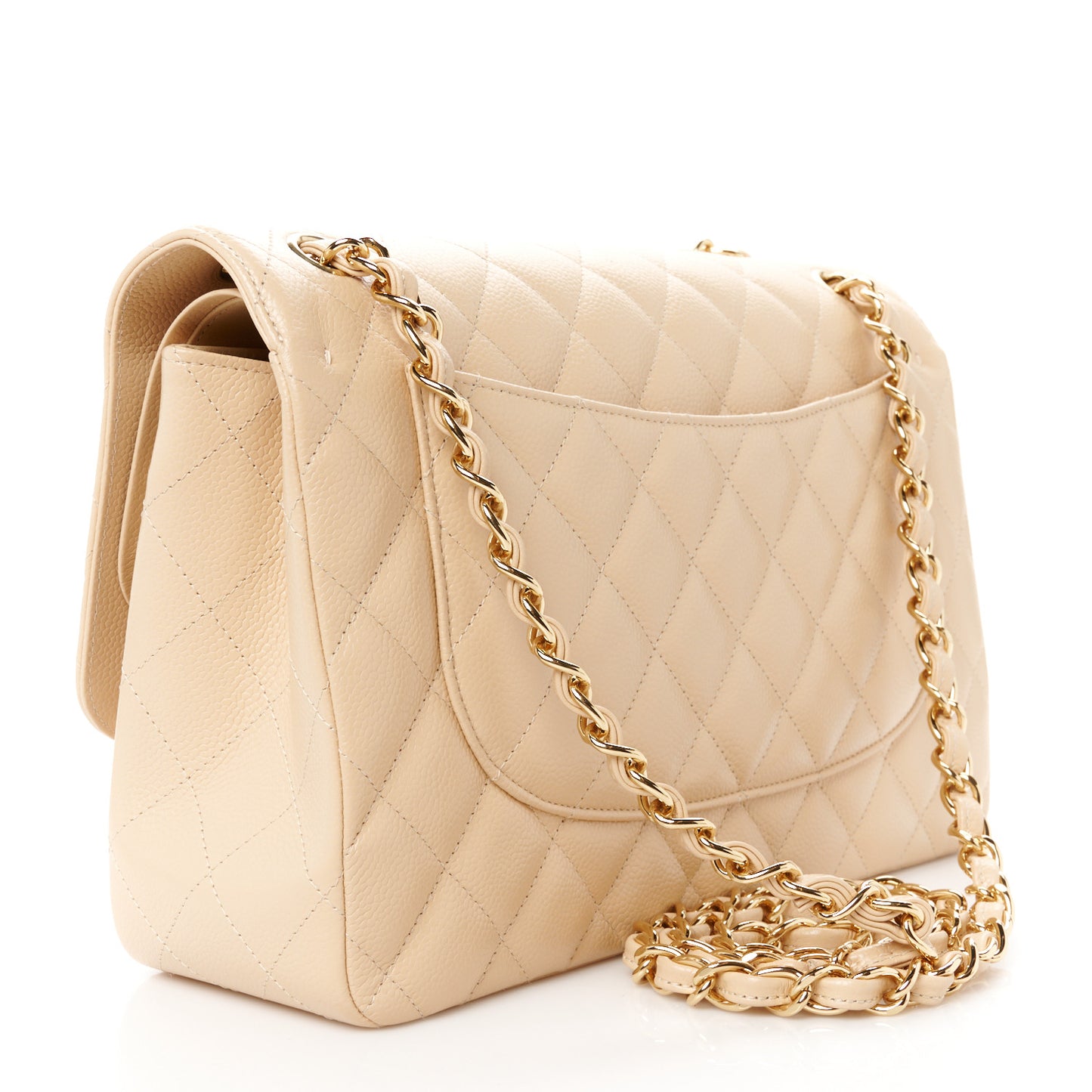 Caviar Quilted Jumbo Double Flap Beige