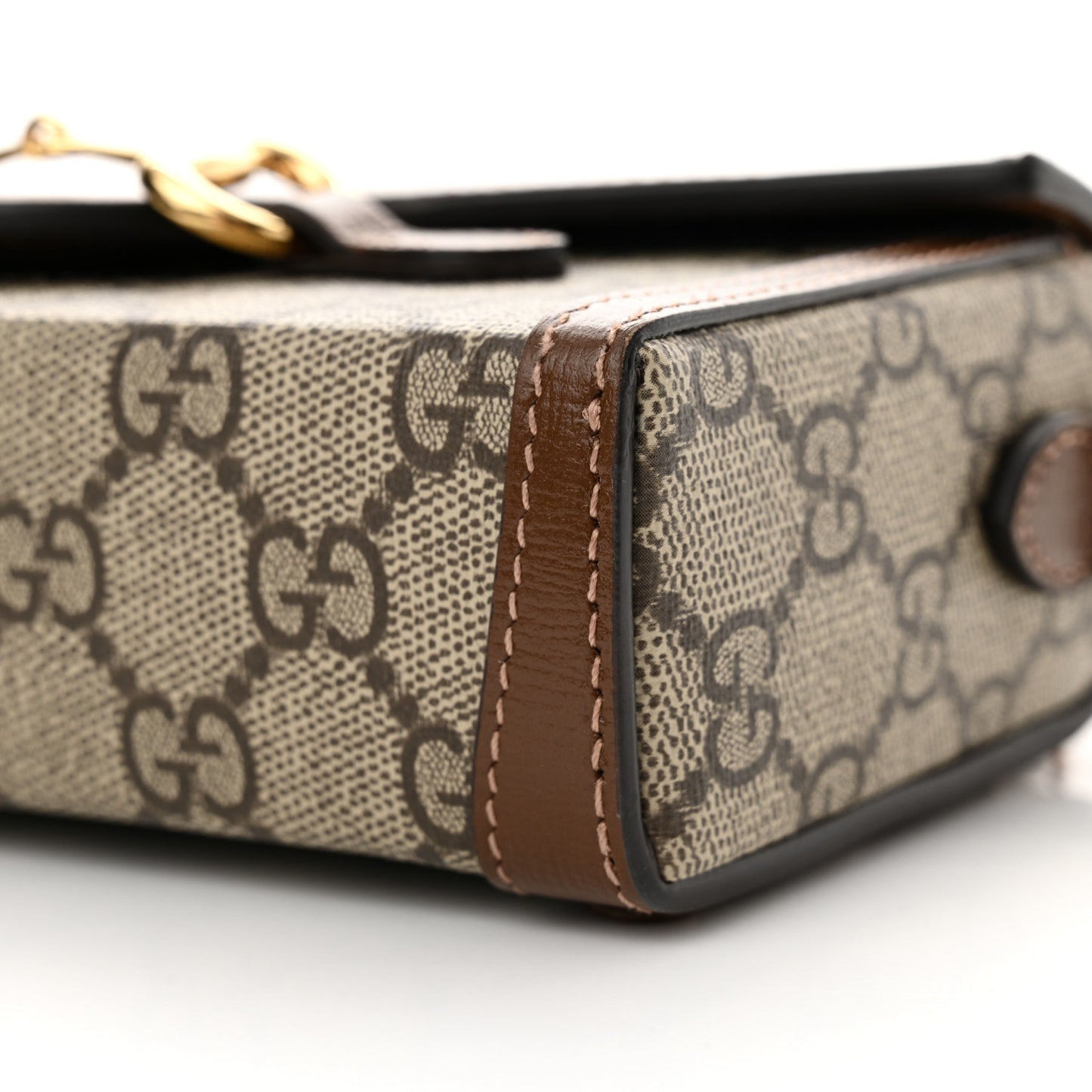 GG Supreme Monogram Mini Horsebit 1955 Shoulder Bag Beige Brown Sugar