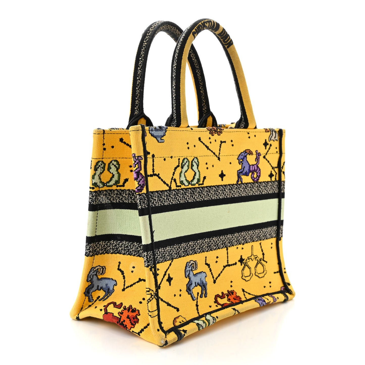 Canvas Embroidered Small Pixel Zodiac Book Tote Yellow Multicolor