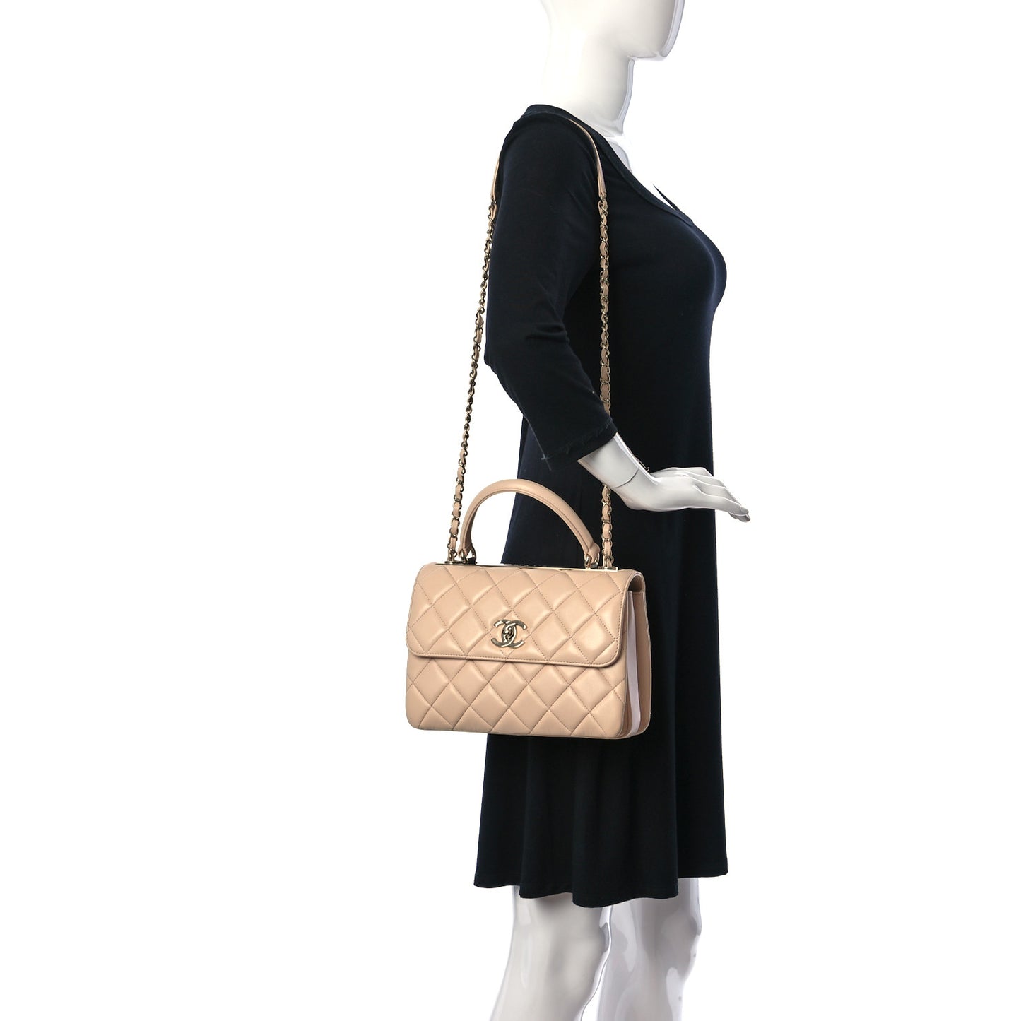 Lambskin Quilted Small Trendy CC Dual Handle Flap Bag Beige
