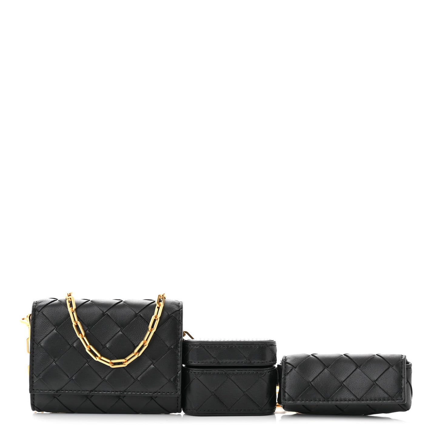 Nappa Intrecciato Card Case On Chain Black