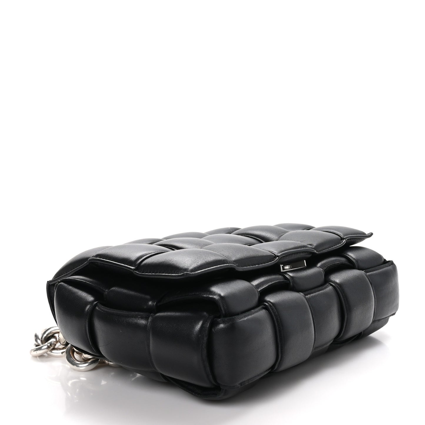 Lambskin Maxi Intreccio Padded Chain Cassette Crossbody Bag Black