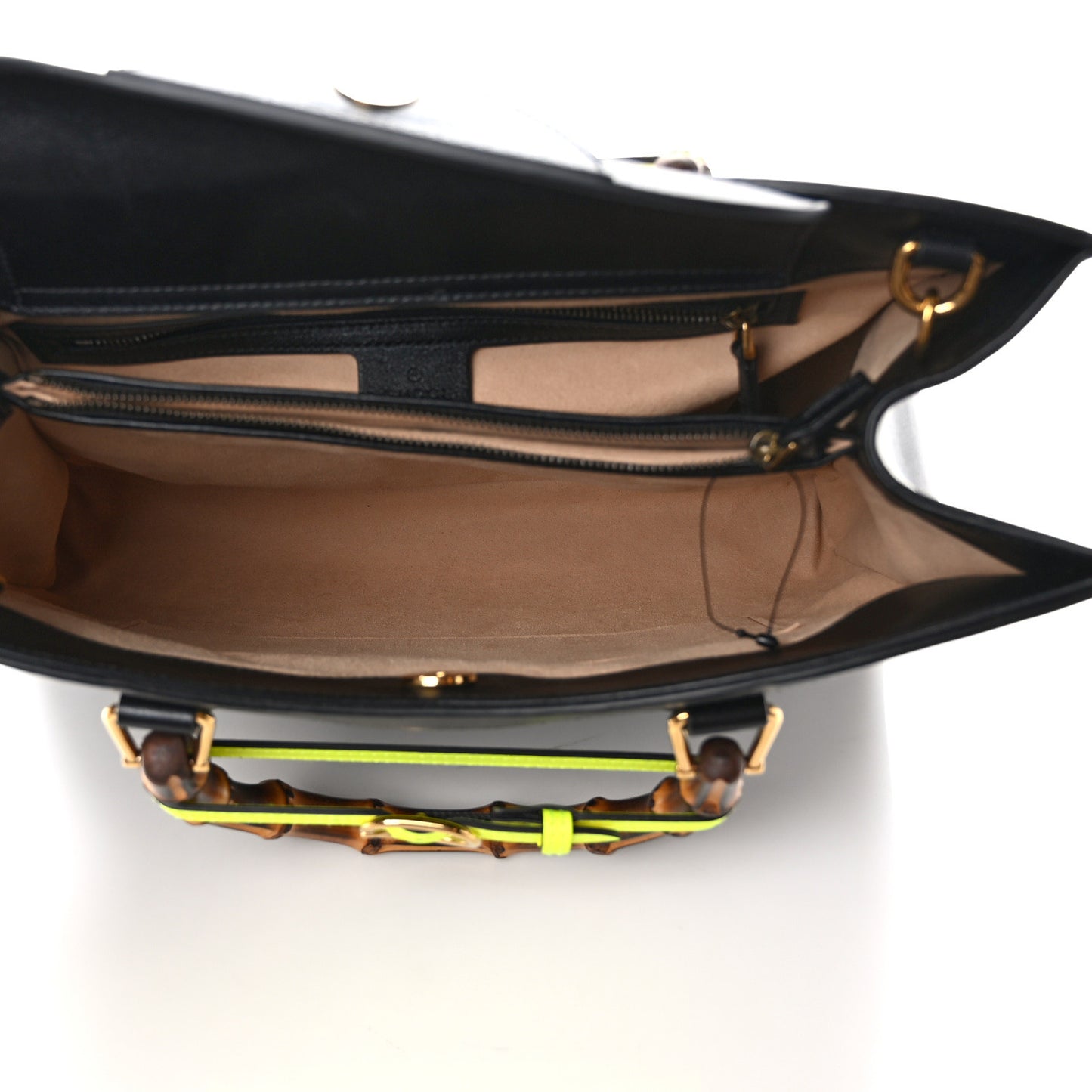 Calfskin Medium Diana Tote Bag Black Yellow Fluo