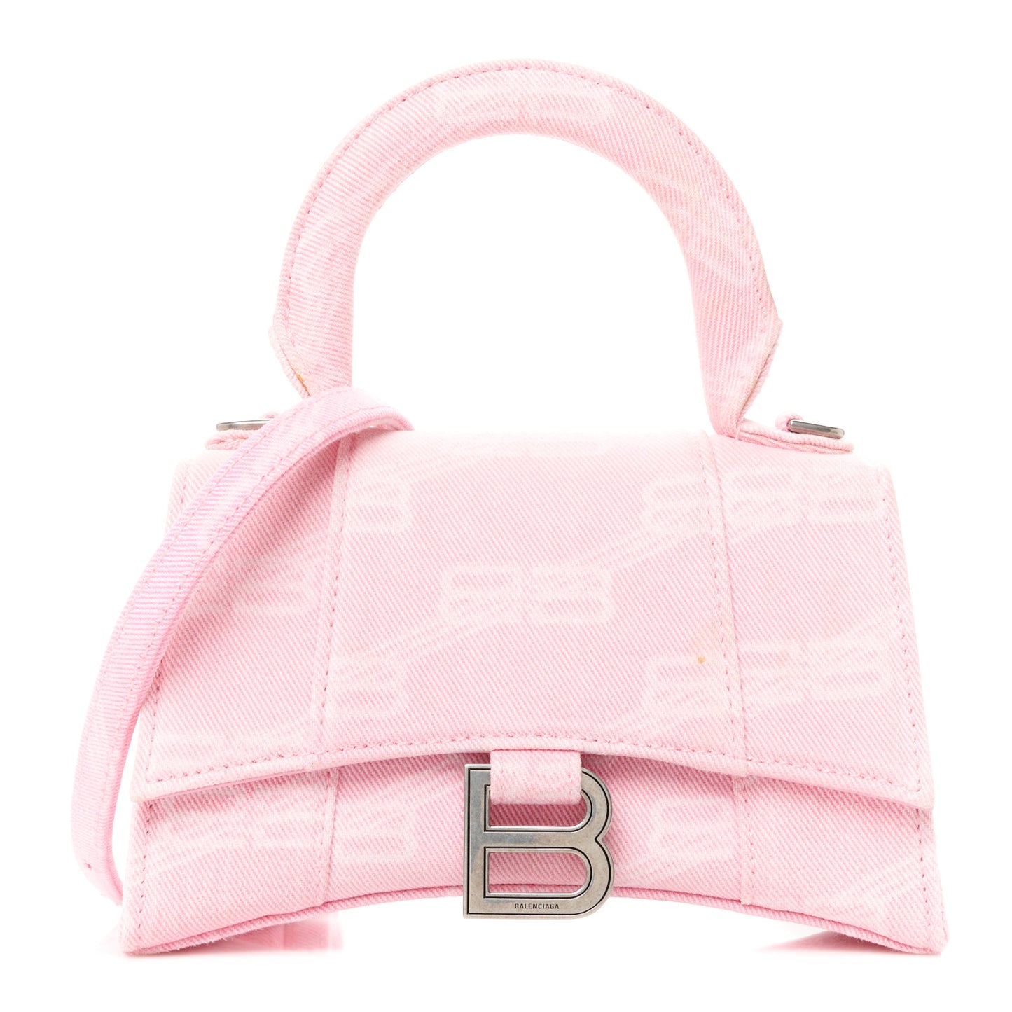 Washed Denim BB Monogram Hourglass Top Handle Bag XS Pink