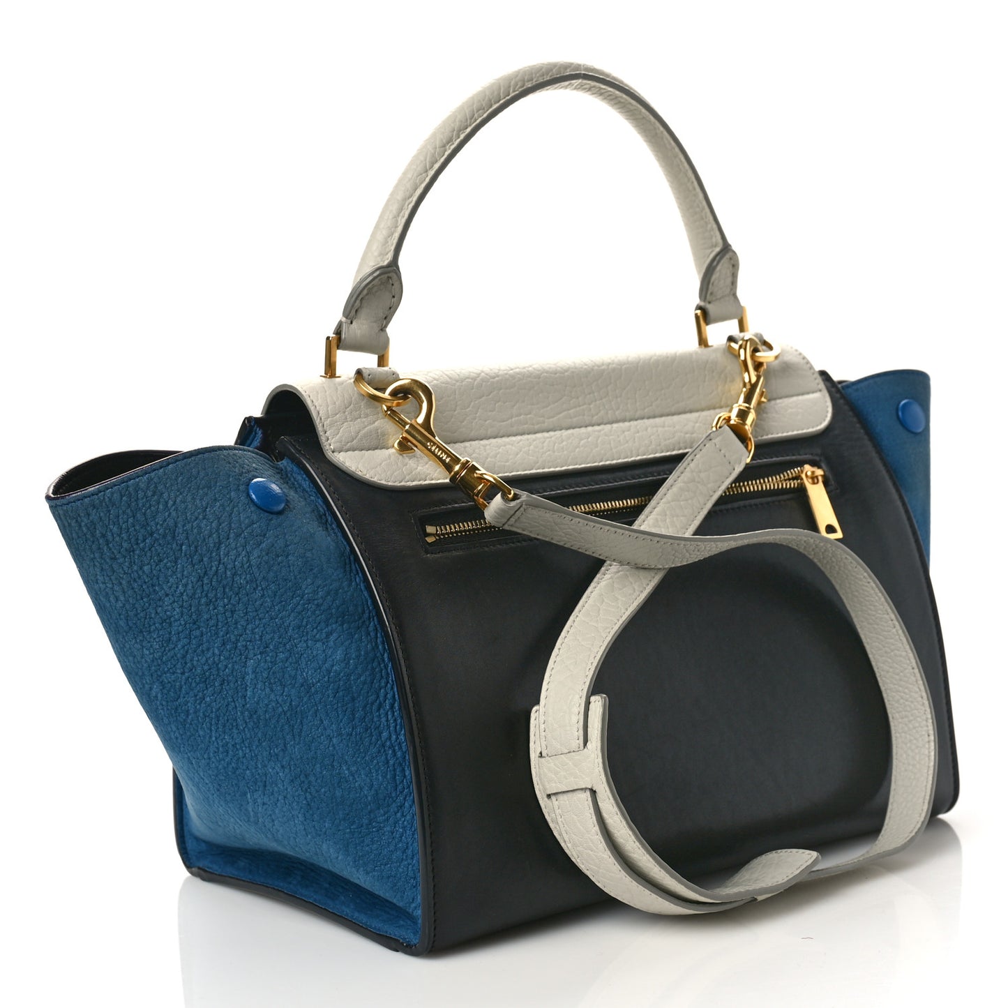 Bullhide Calfskin Nubuck Medium Tri-Color Trapeze Blue Beige